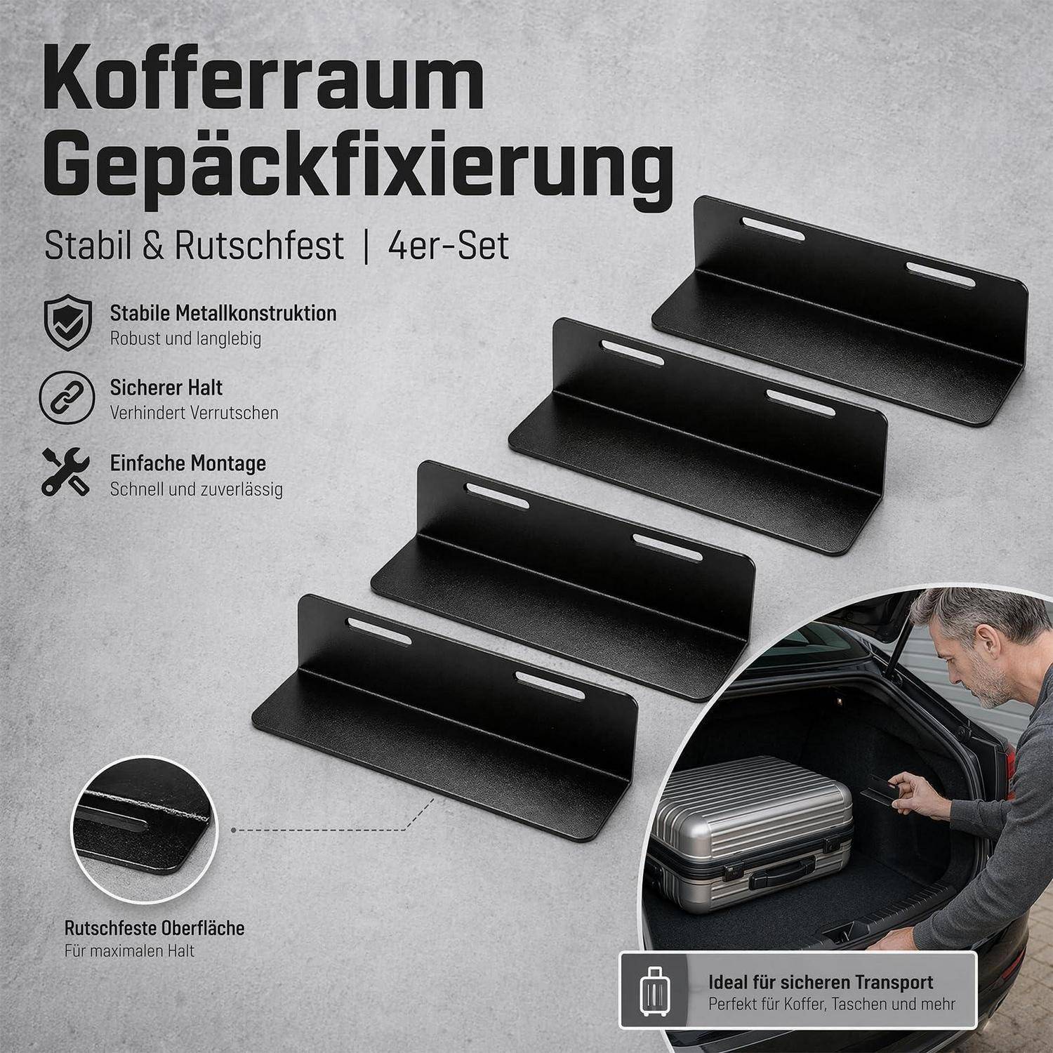 Kofferraum Klett Fixierung 4er-Set Edelstahl