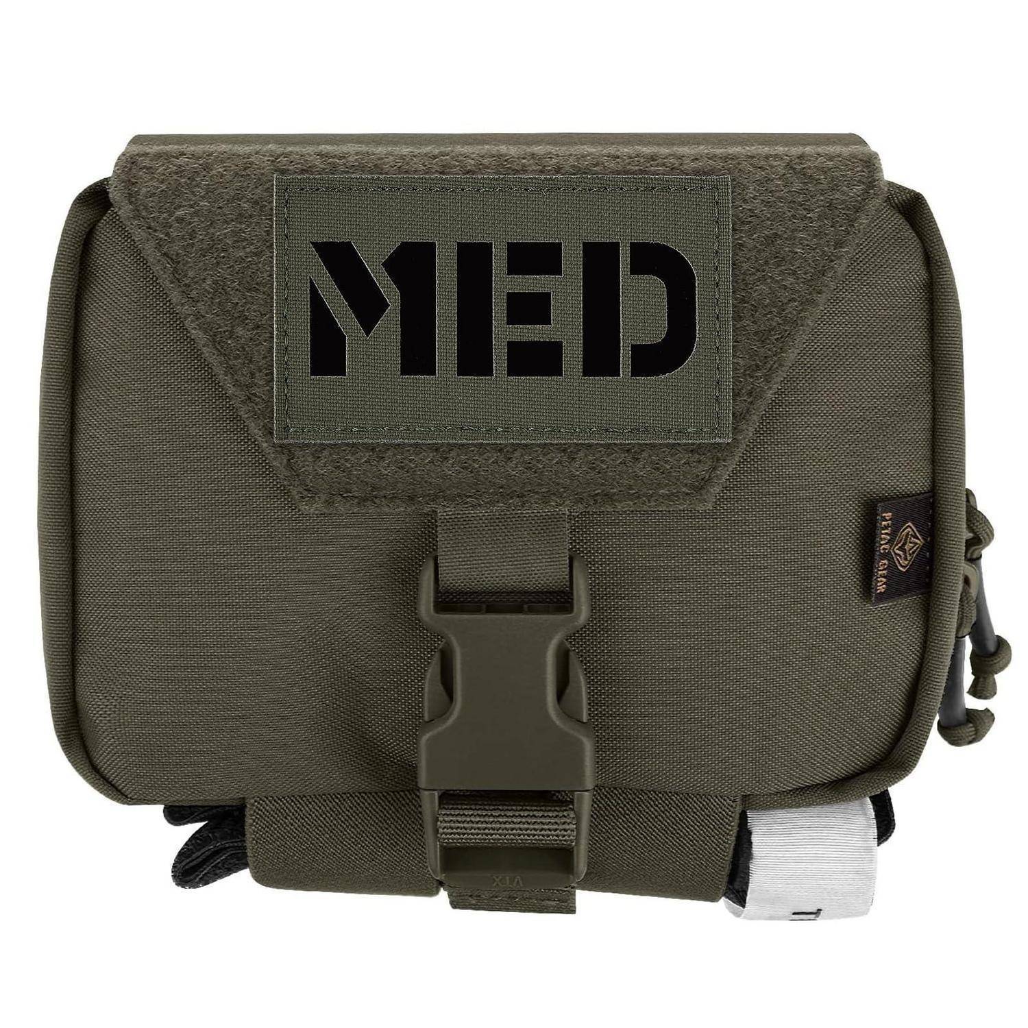 Olivgrüne taktische Tasche mit Klappenver­schluss und „MED