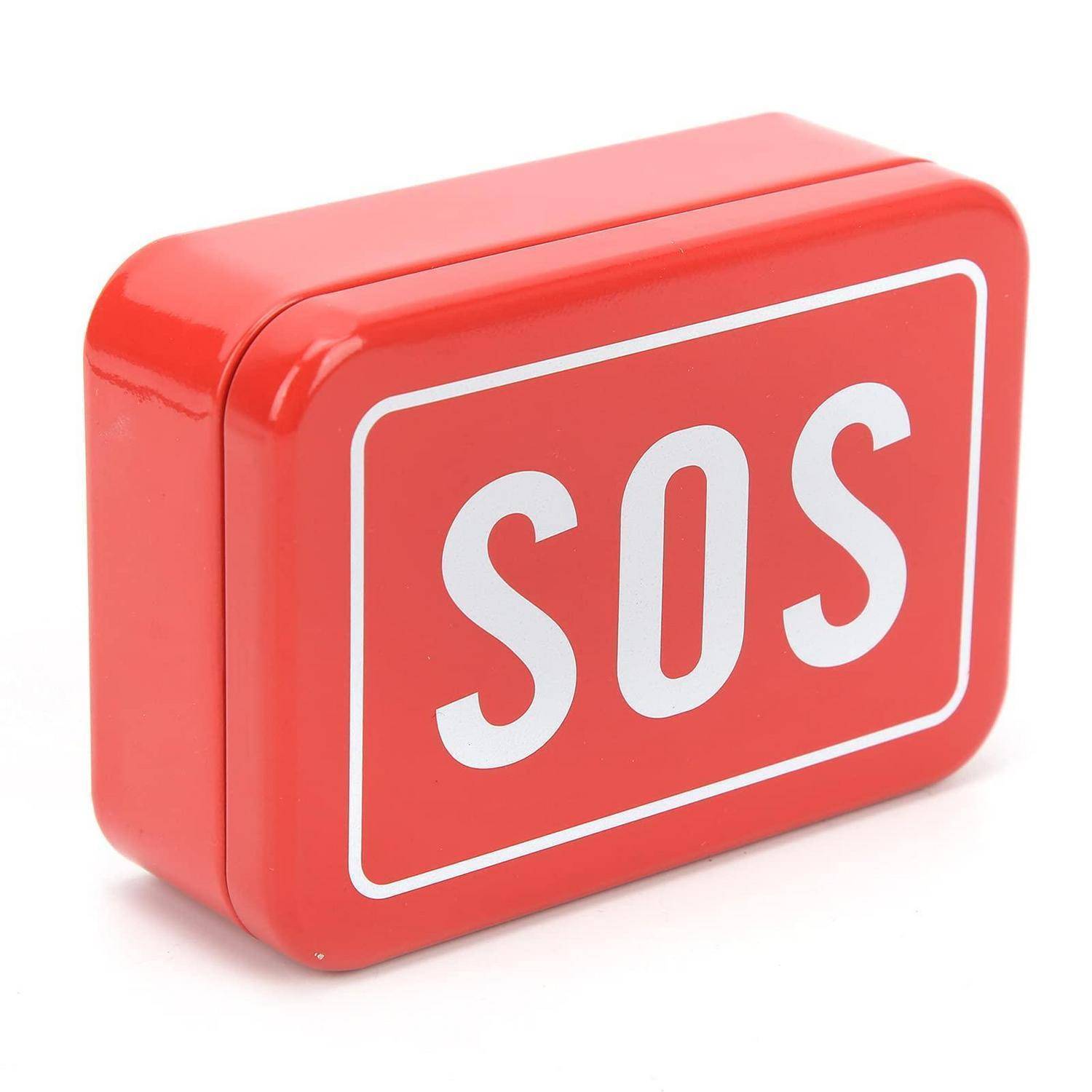 Roter SOS-Notfallarmbuttom auf weißem Hintergrund.