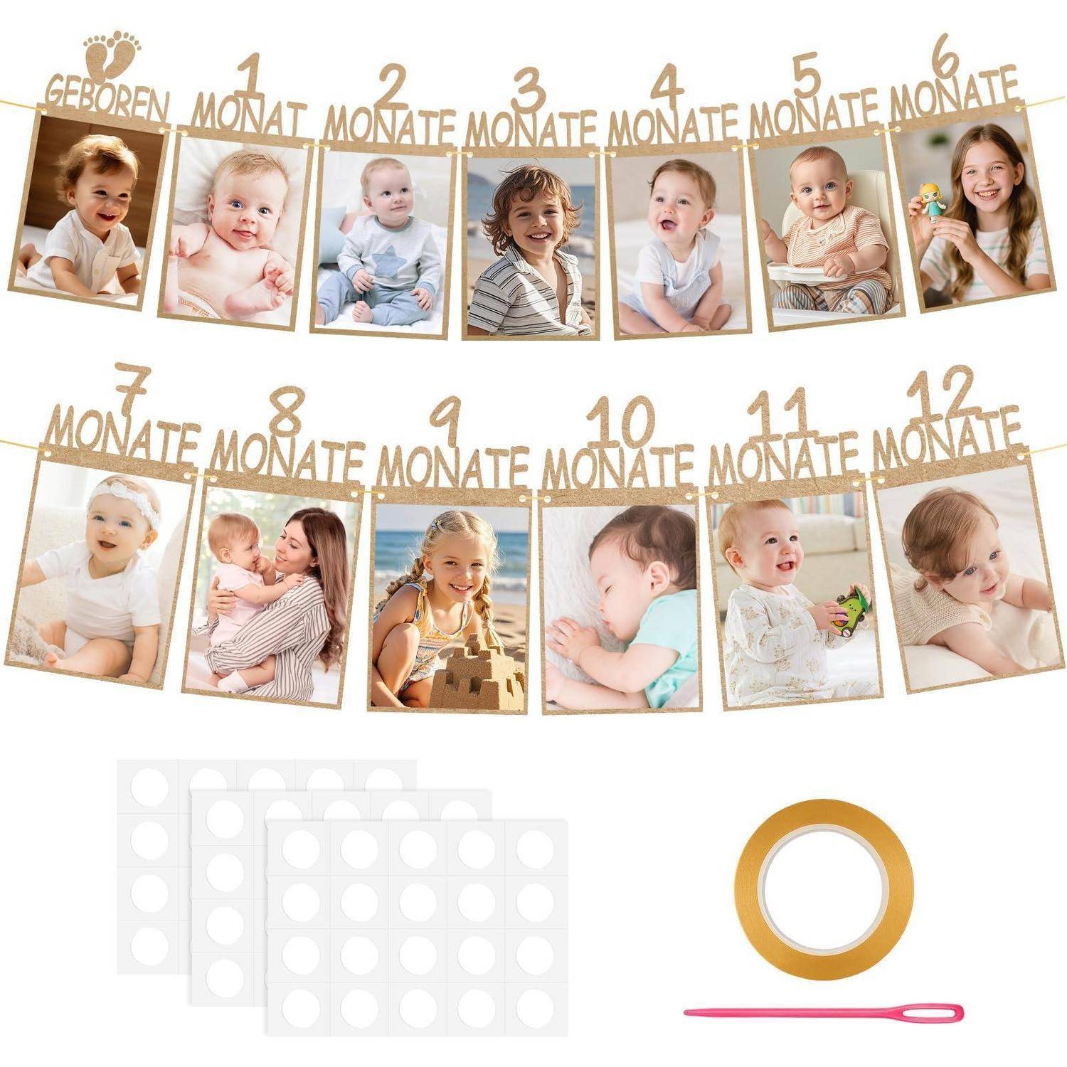 Babyföto-Meilensteinrahmen-Set mit hängenden Etiketten „GEBOREN