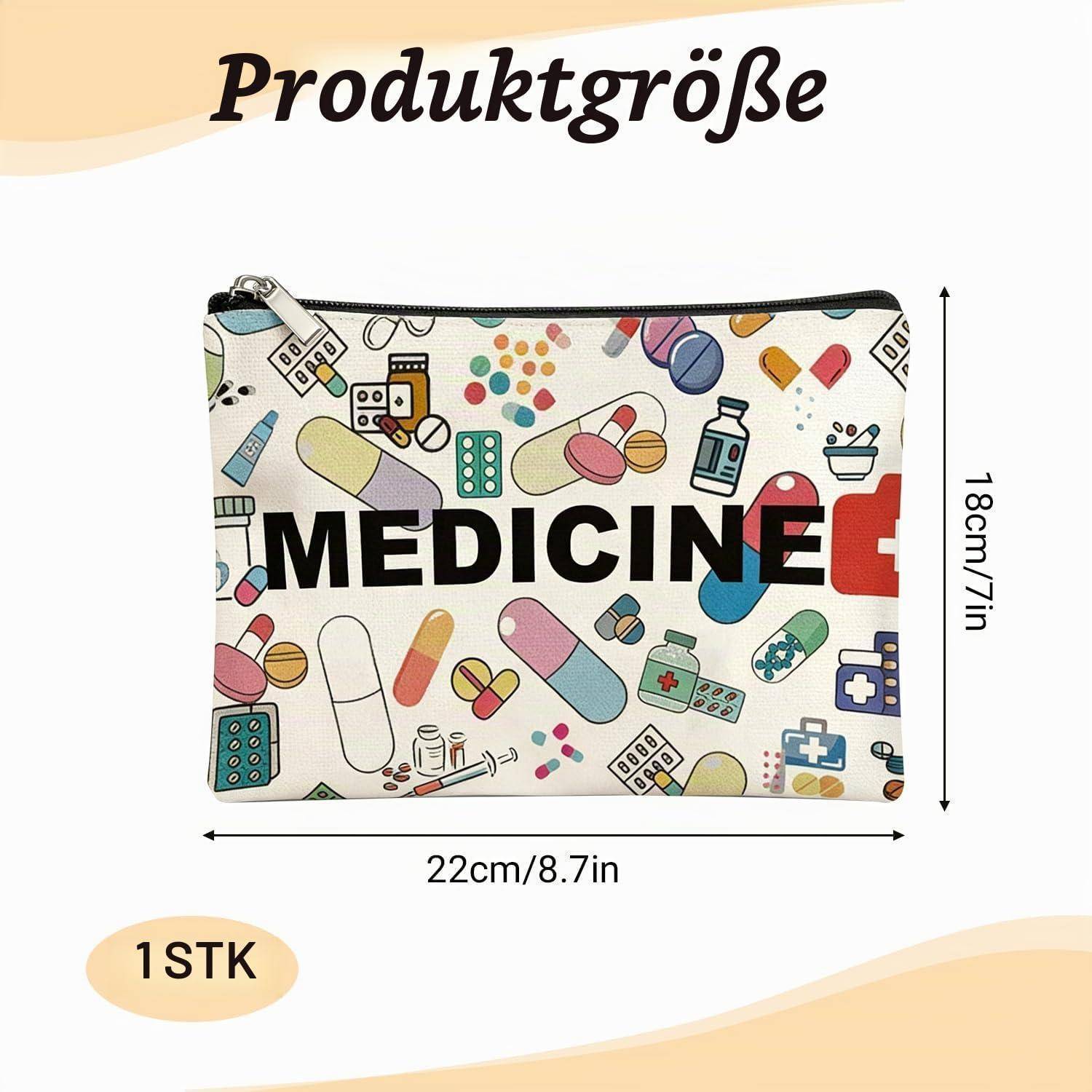 Illustration eines Medizinbeutels mit der Beschriftung „MEDICINE", Produktgröße 22 cm x 18 cm und Menge 1 Stück.