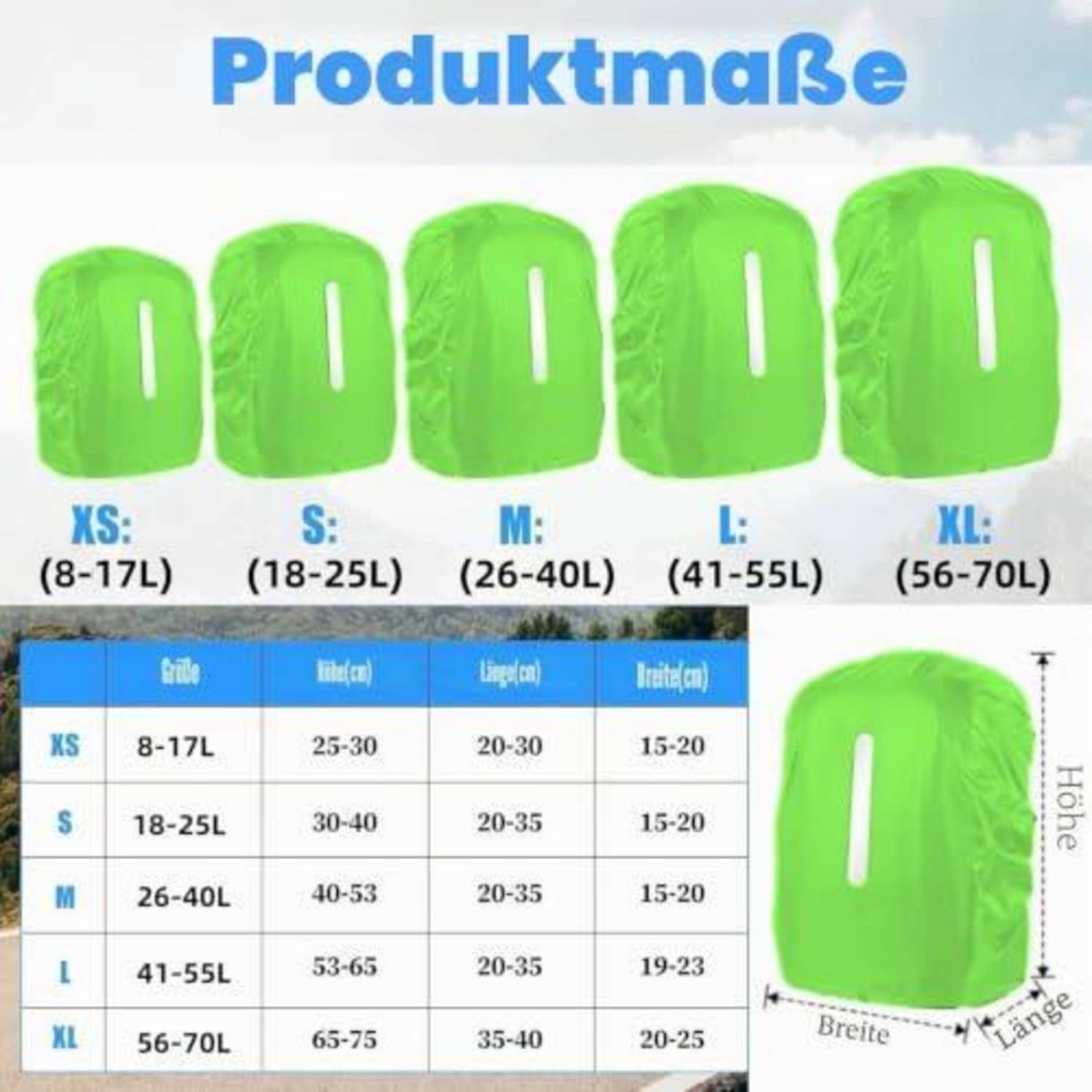 2 Stück Rucksack Regenhülle S (18-25L) Grün mit Reflektor