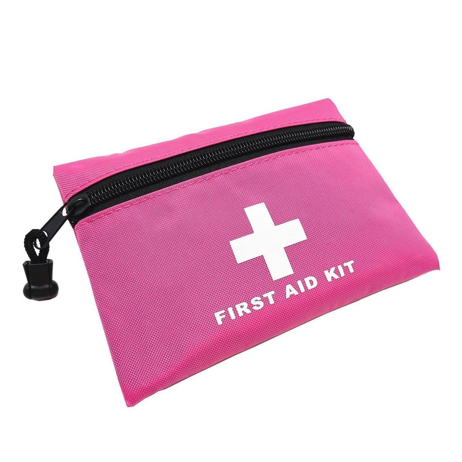 Rosa Erste-Hilfe-Tasche mit Reißverschluss und weißem Kreuzsymbol mit der Aufschrift „ERSTE-HILFE-KIT".