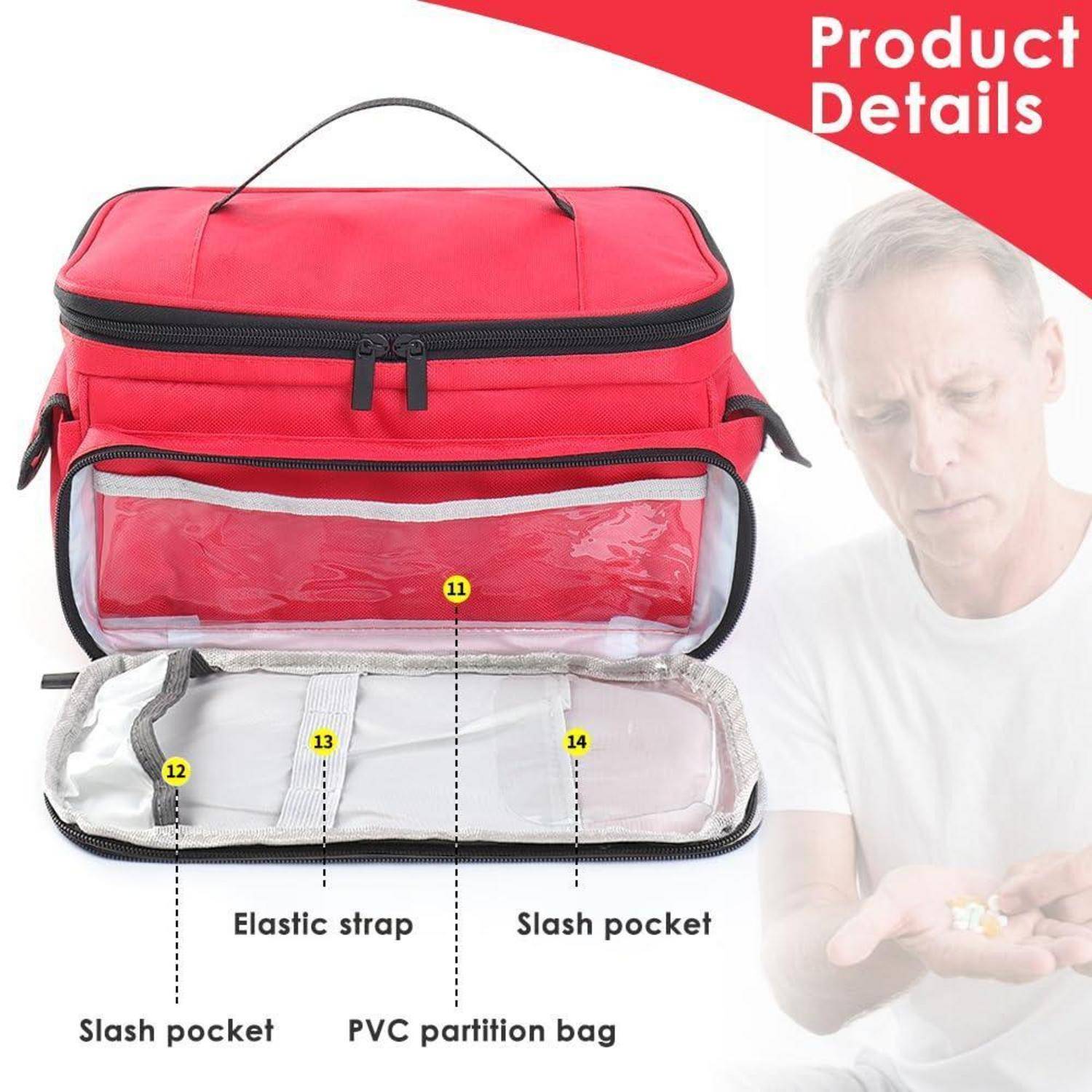 Erste Hilfe Tasche leer, Reise, Rot, Oxford-Gewebe, 28x19x16cm