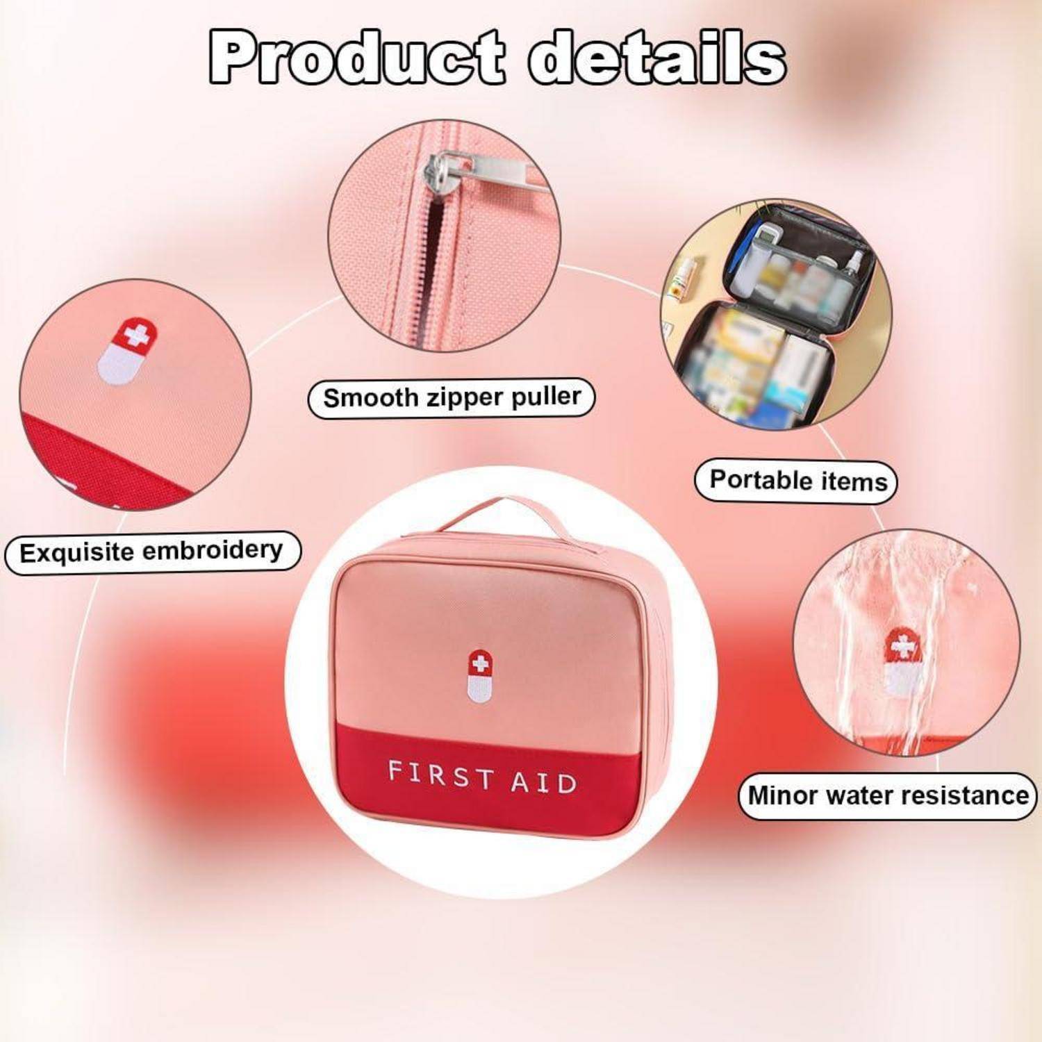 Leere Erste Hilfe Tasche Rosa Oxford-Gewebe 24x20x9.5cm