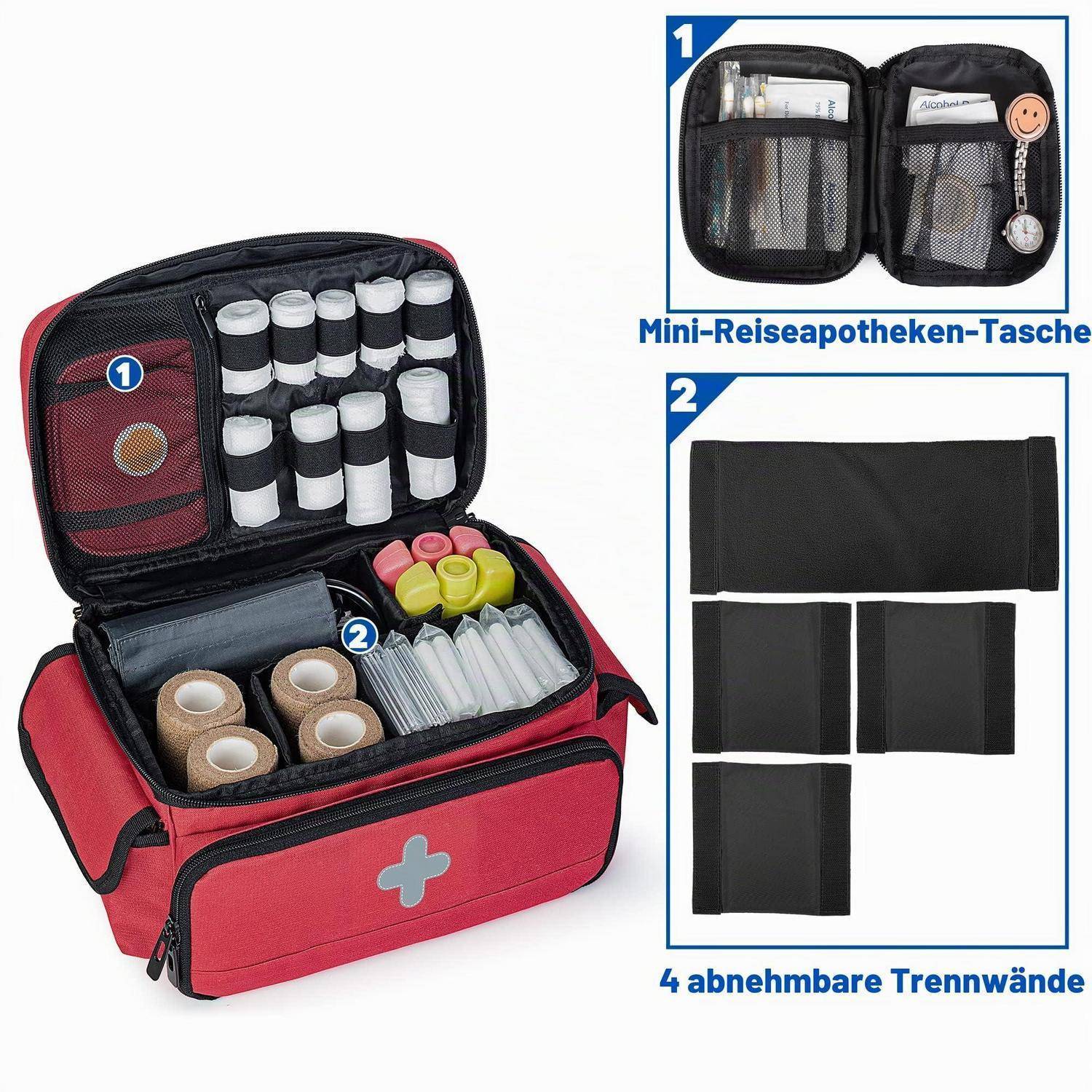 CURMIO Notfalltasche leer Rot 27x17x17,5cm mit Mini-Medizintasche