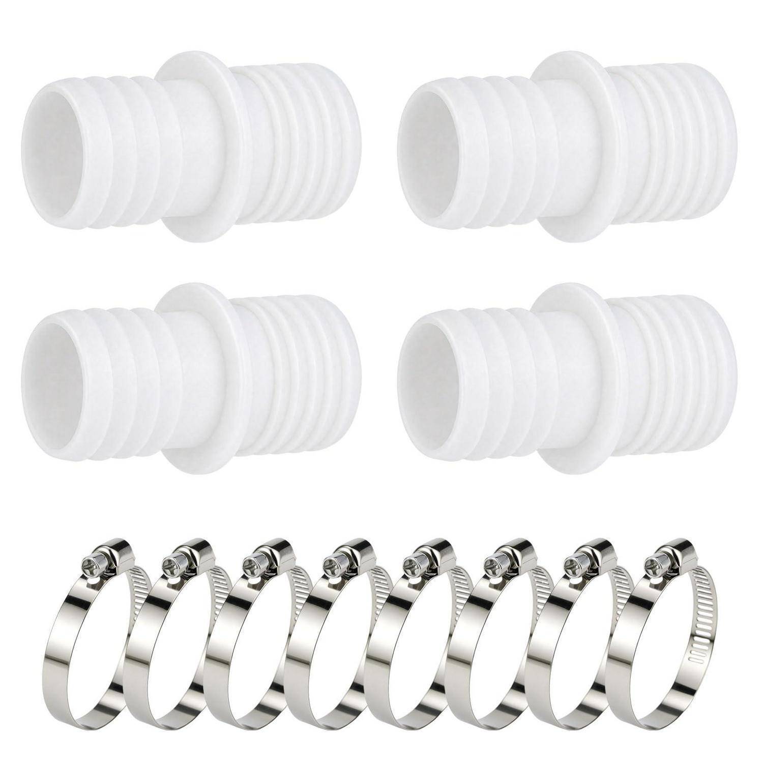 4x Pool Schlauchverbinder 32/38mm mit 8x Schlauchschellen Edelstahl