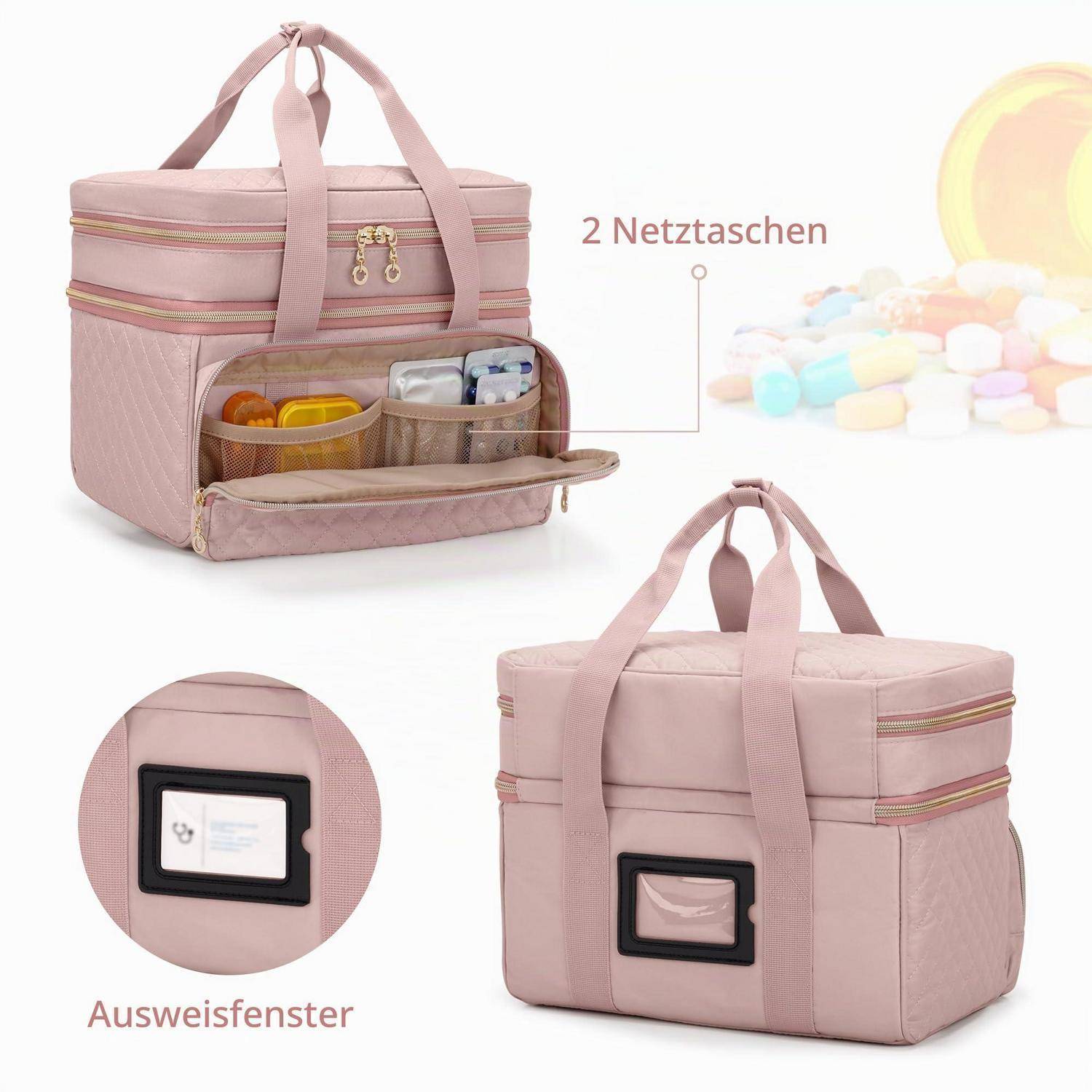 Yarwo Medikamententasche Rosa | Reiseapotheke mit Trennwänden | 30x20x25cm