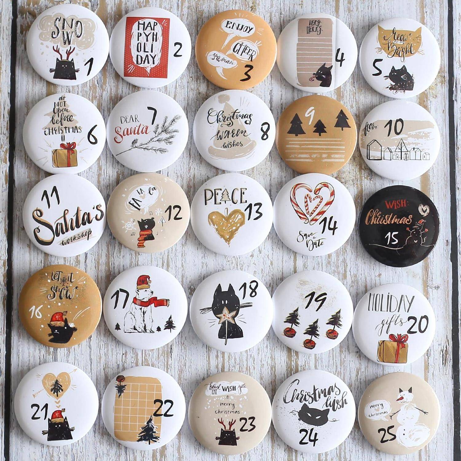 Adventskalender Zahlen Buttons 1-25 Metall 32mm