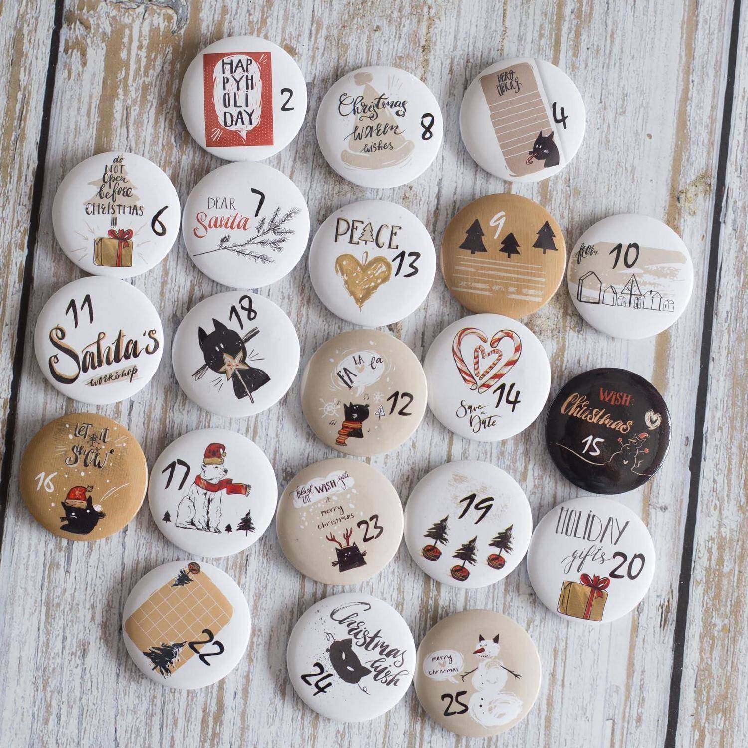 Adventskalender Zahlen Buttons 1-25 Metall 32mm