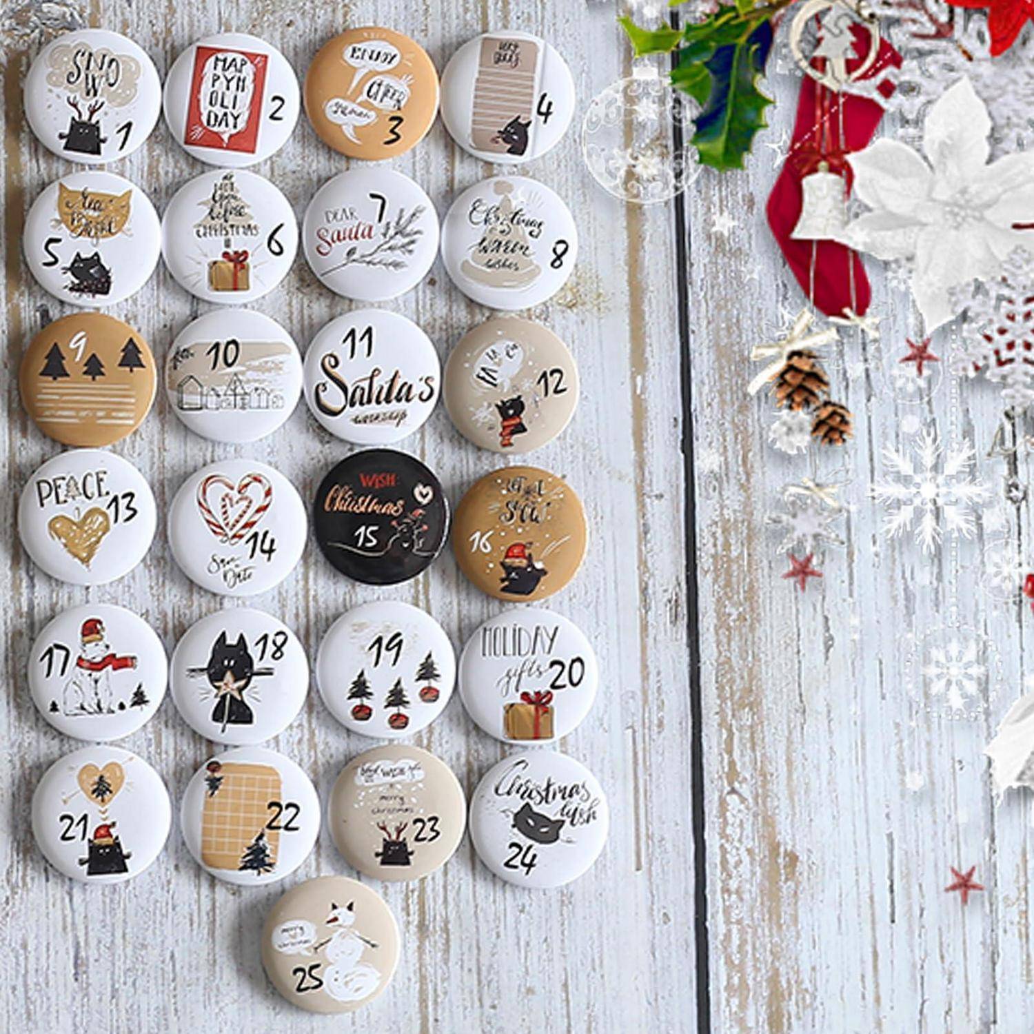Adventskalender Zahlen Buttons 1-25 Metall 32mm