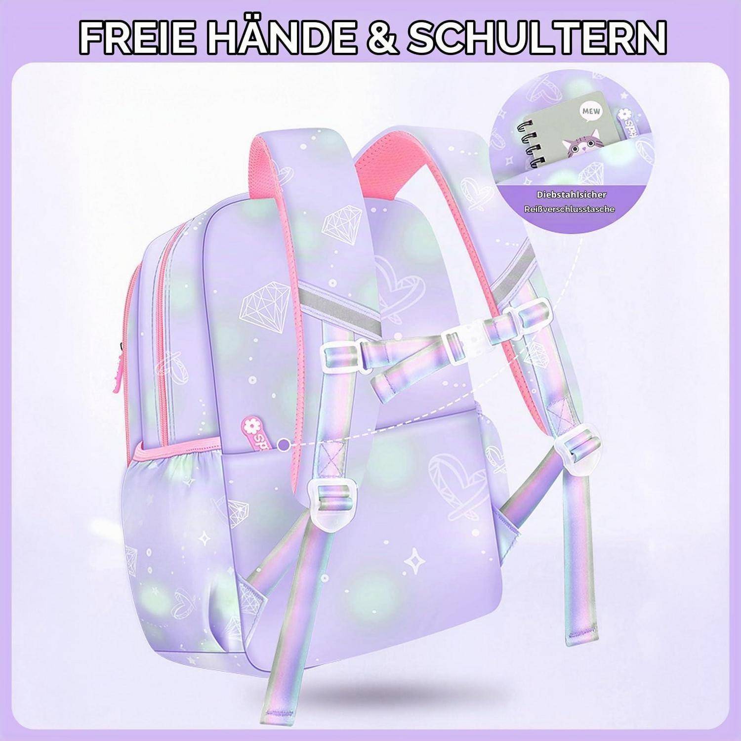 Amythe Schulrucksack Set 3-teilig Lila Mädchen Wasserdicht