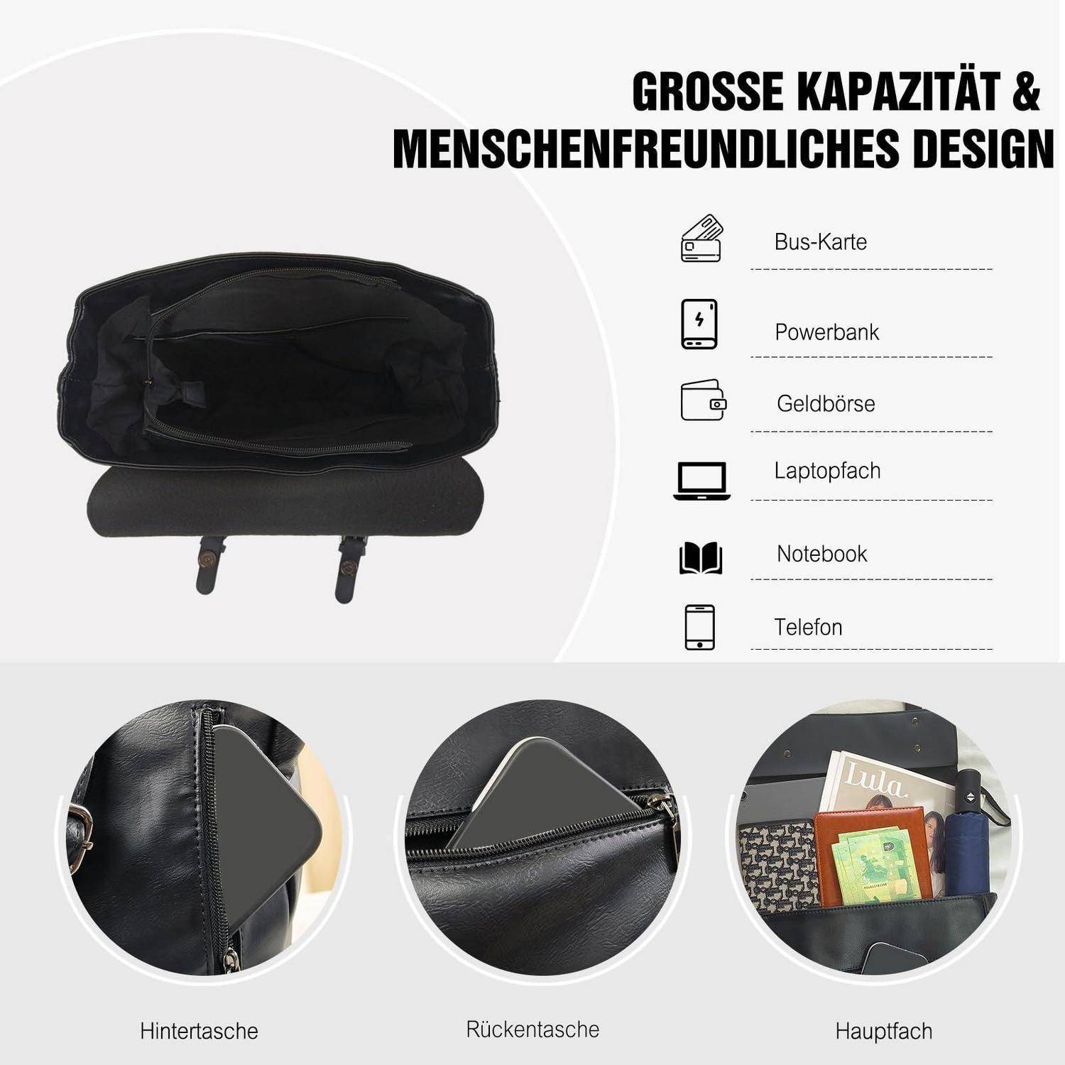 FANDARE Rucksack wasserdicht für 12.9 Zoll Laptop Schwarz
