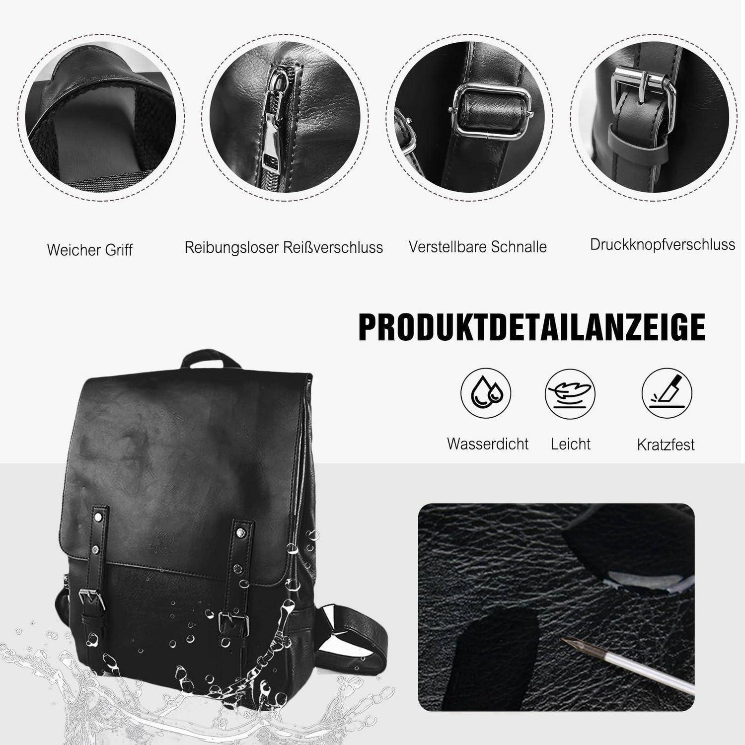 FANDARE Rucksack wasserdicht für 12.9 Zoll Laptop Schwarz