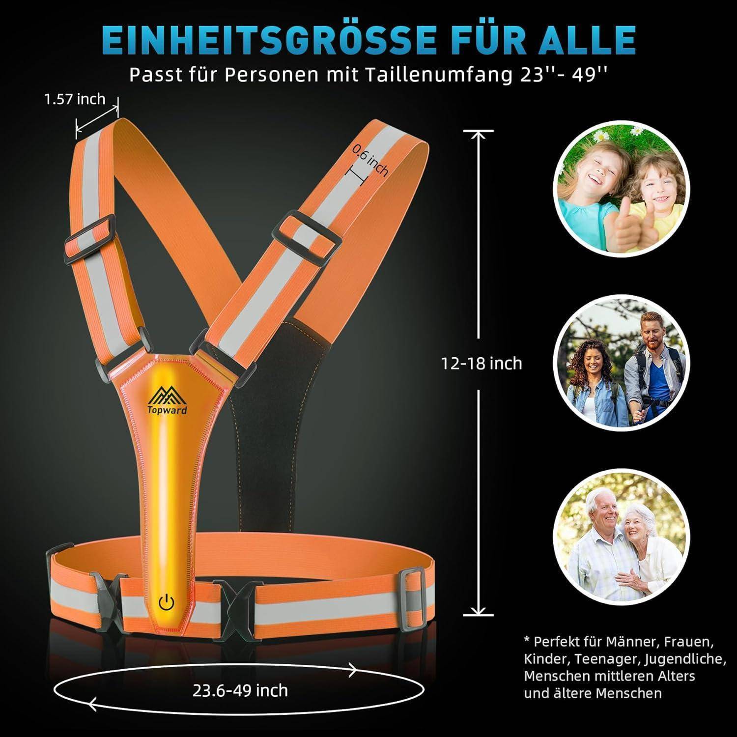 Warnweste mit LEDs, USB-wiederaufladbar, orange