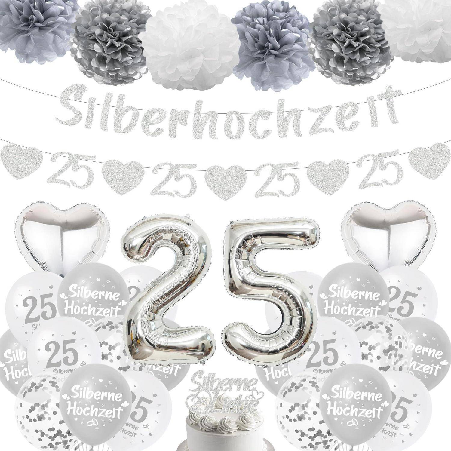 Silberhochzeitsfest-Dekoration mit „Silberhochzeit