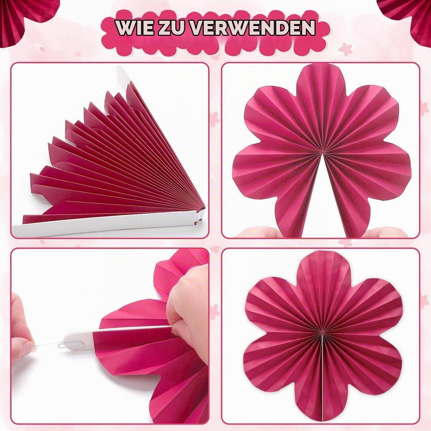 12er Set Papier Blumenfächer bunt, hängende Dekoration