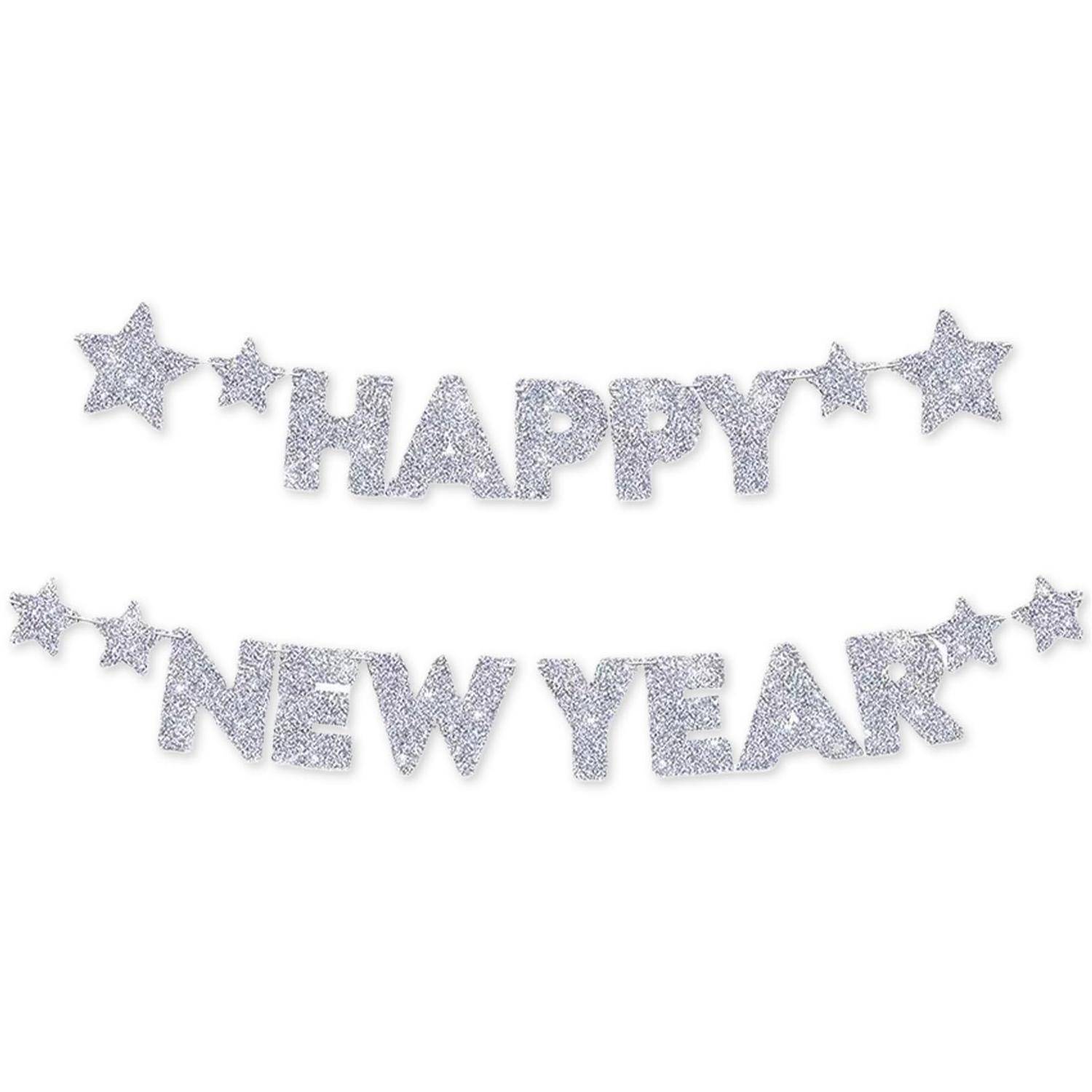 Silberner Glitter-Banner „FROHES NEUES JAHR