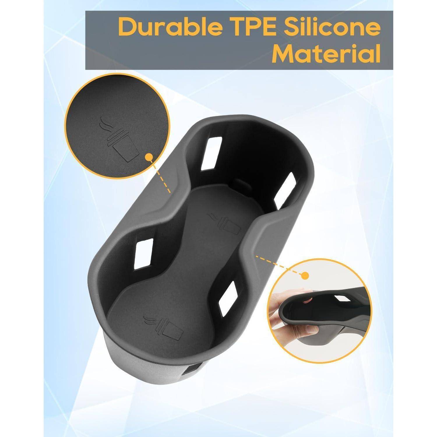 Schwarze Silikon-Babywanneneinsatz mit Ausschnitten für Griffe, gekennzeichnet als „Langlebiges TPE-Silikon-Material