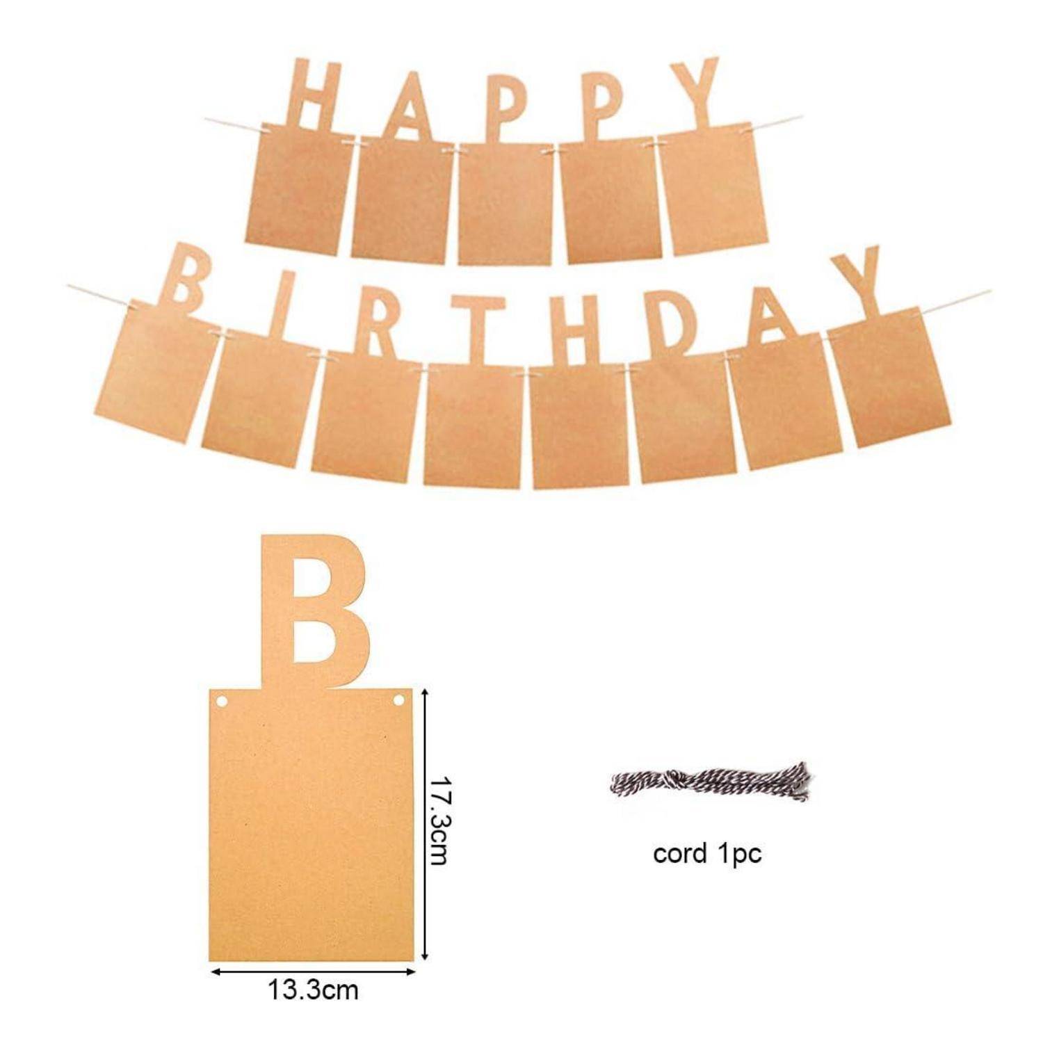 DIY Gold-Geburtstagsgirlande 'HAPPY BIRTHDAY' mit leeren Hängekarten und Schnur; enthält eine große 'B'-Karte, 17,3 cm x 13,3 cm.