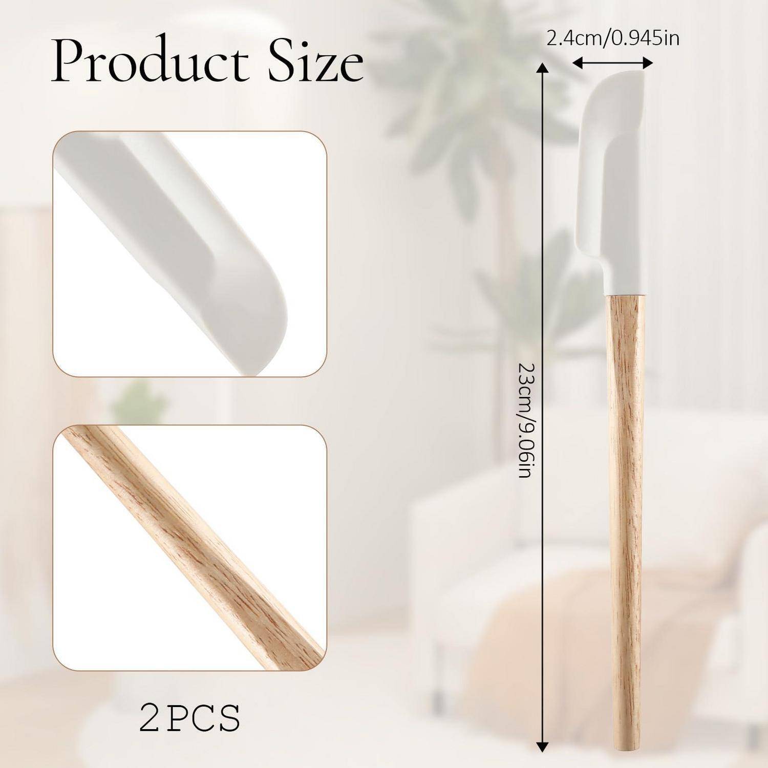 Produktgrößengrafik für ein 2-teiliges Besteck: 23 cm lang und 2,4 cm breit, mit weißem Kopf und Holzgriff.