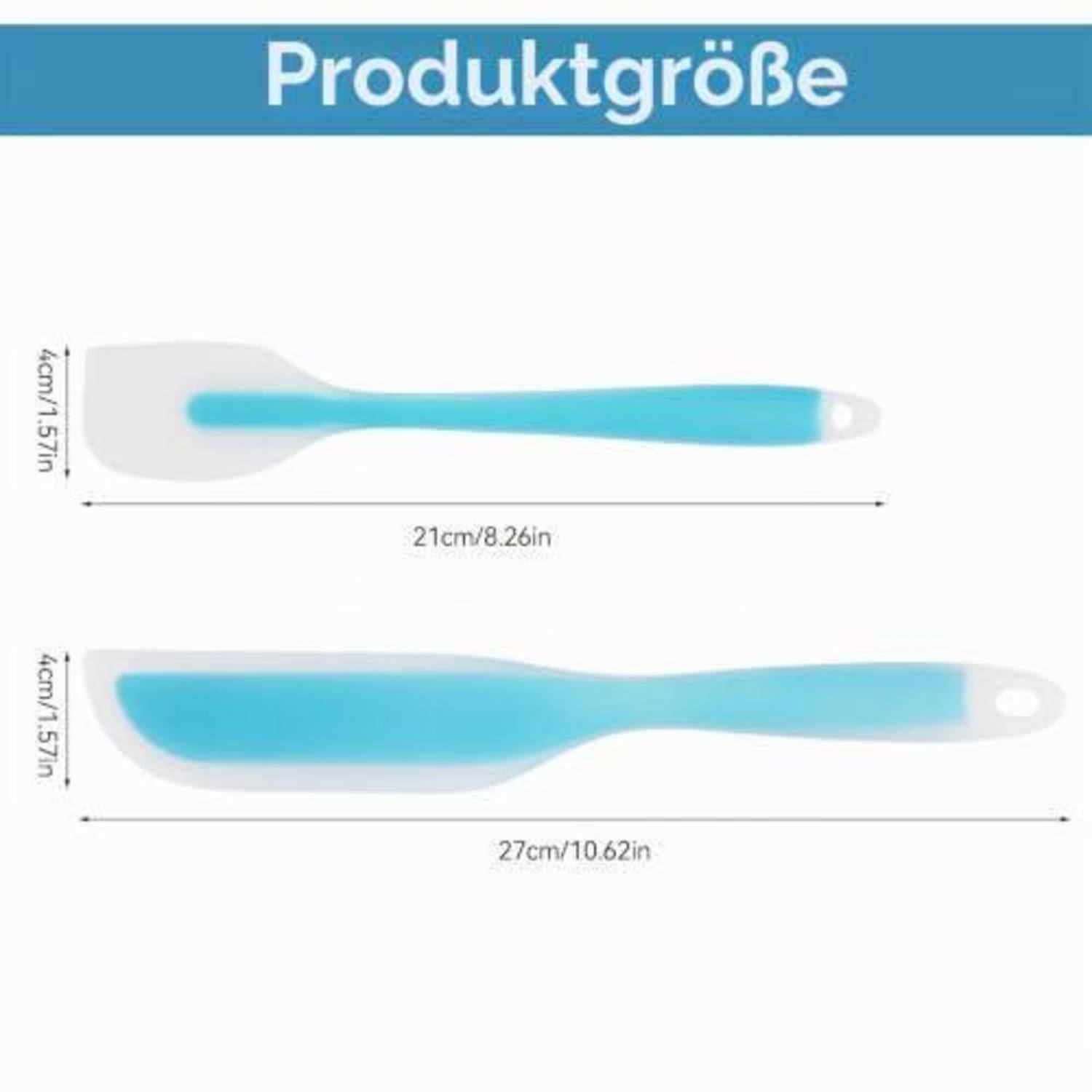 Größentabelle für Produkte mit zwei Spachteln, 21 cm und 27 cm lang, jeweils mit einer Kopfbreite von 4 cm.