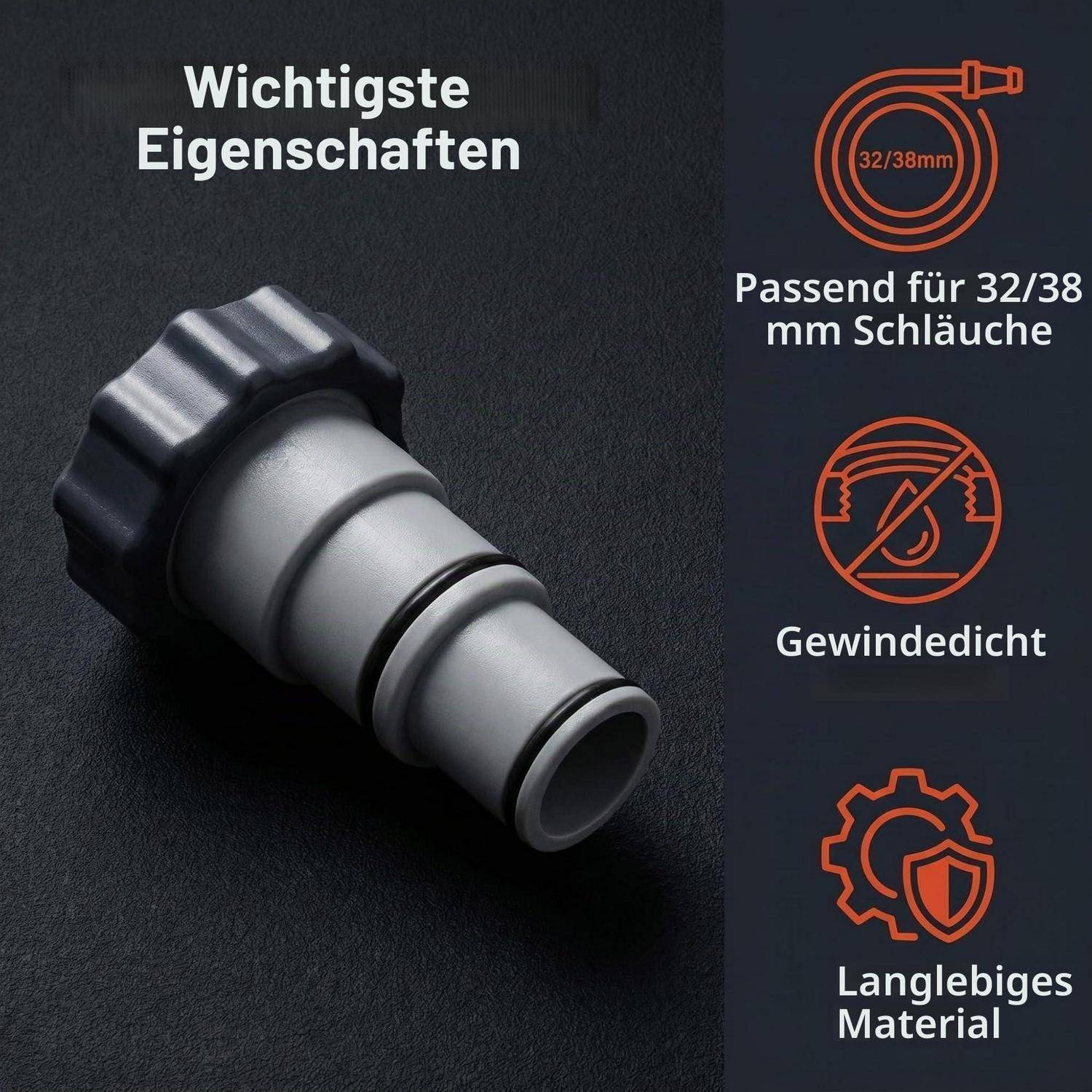 Poolschlauch Adapter 2 Stück für Ø 32mm & 38mm Schlauch mit Innengewinde