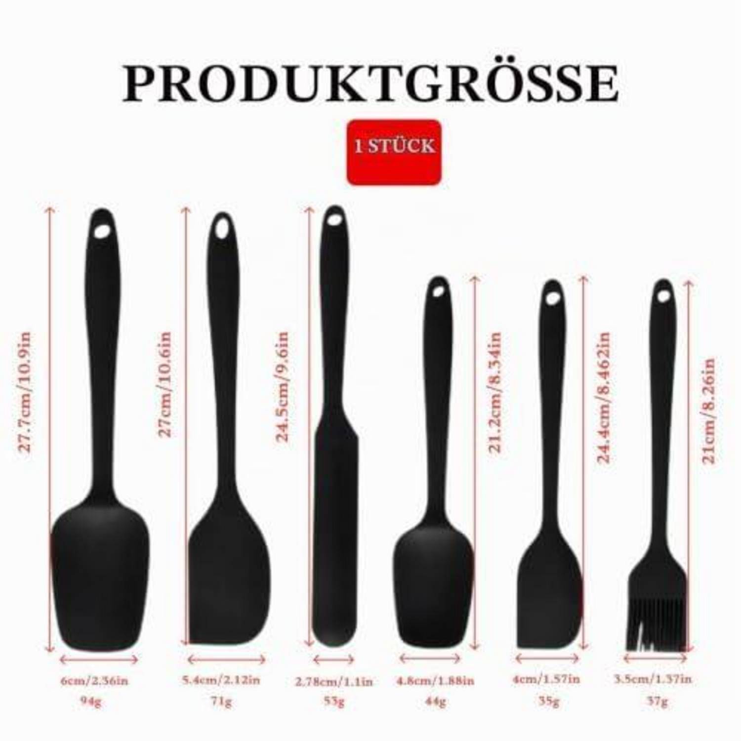 Produktgrößen-Diagramm für 1 Küchengeschirrset mit dem Titel „PRODUKTGRÖSSE