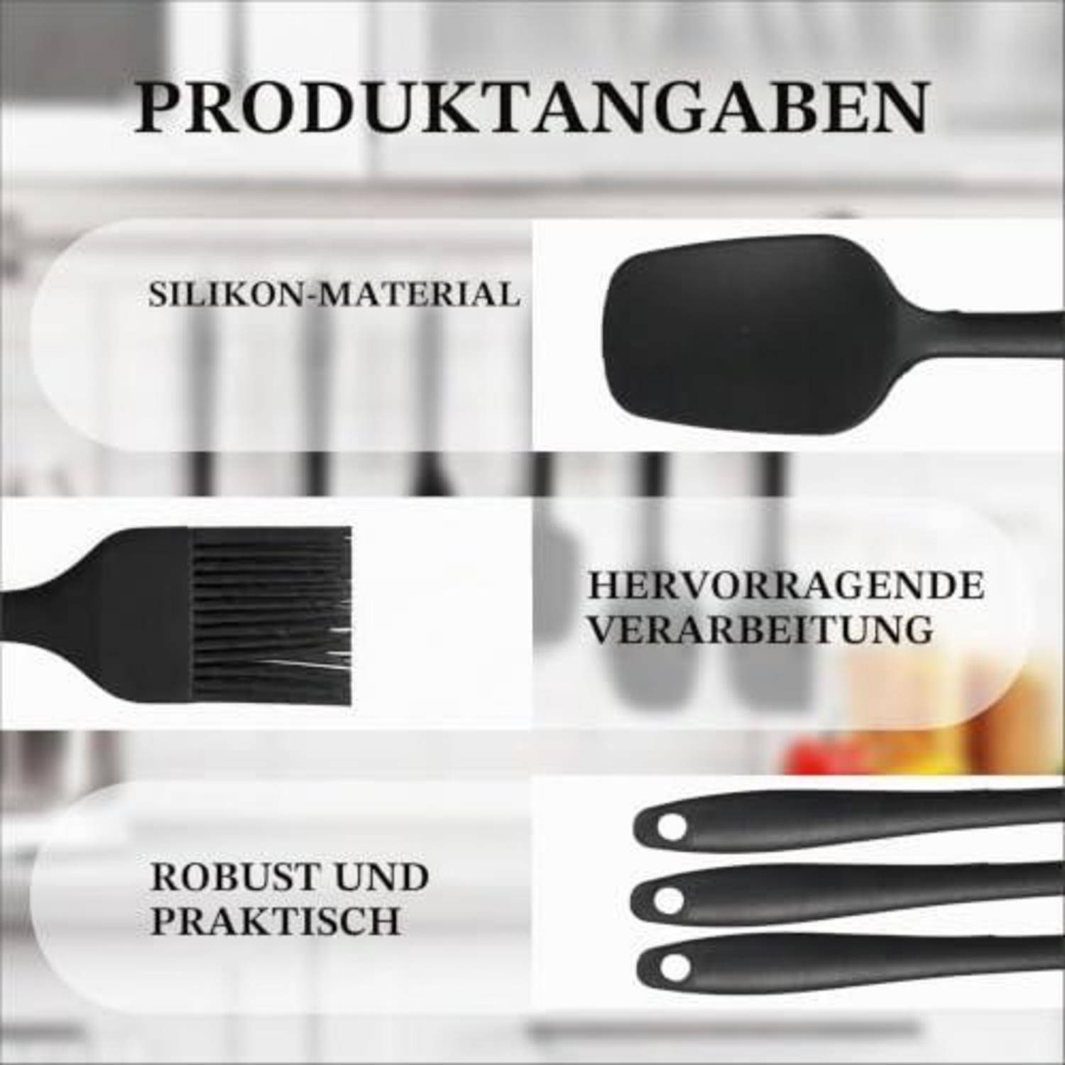 Silikon Spatel & Teigschaber Set 6-teilig 315℃ Hitzebeständig Schwarz