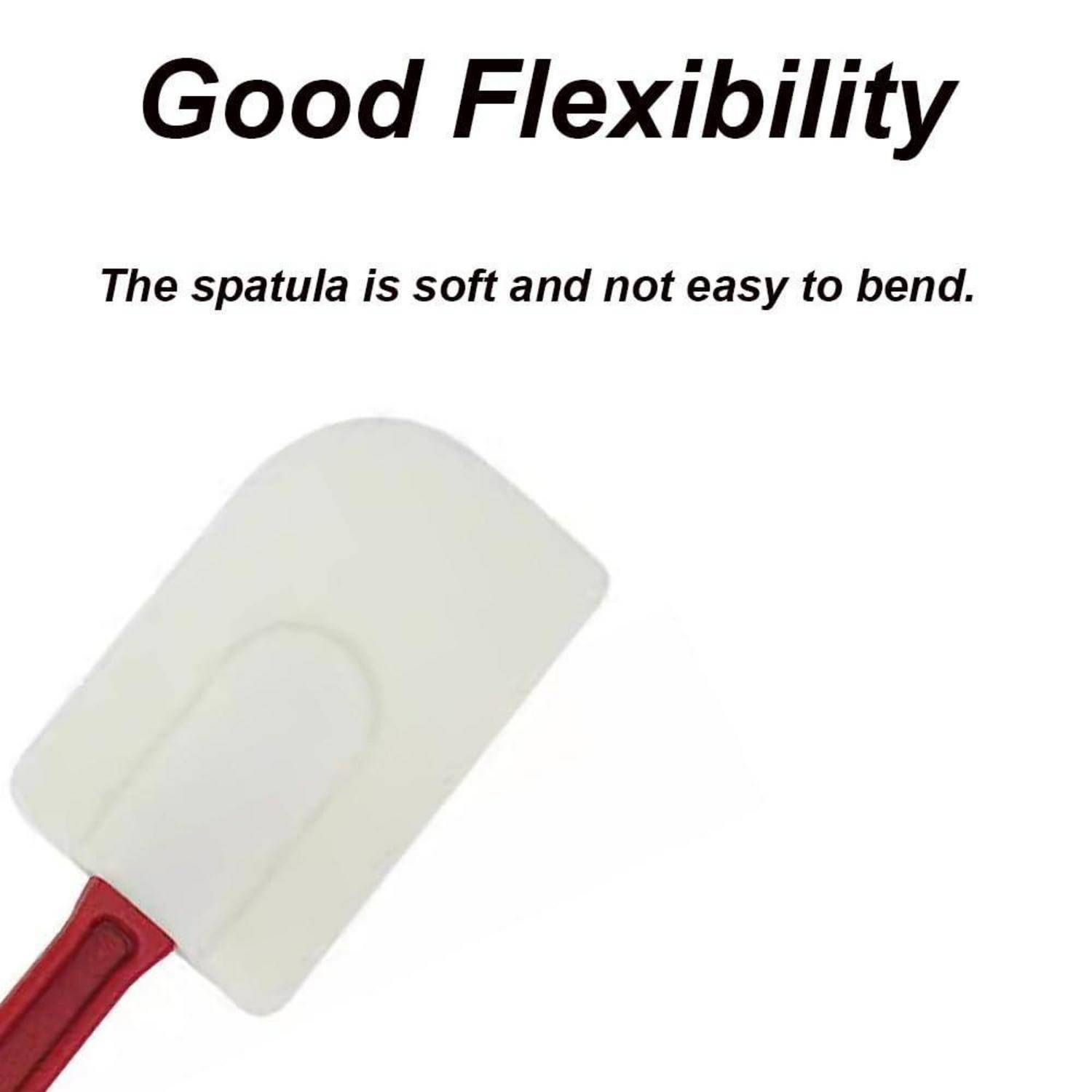 Flexible weiße Spachtel mit rotem Griff auf weißem Hintergrund, beschriftet mit „Gute Flexibilität
