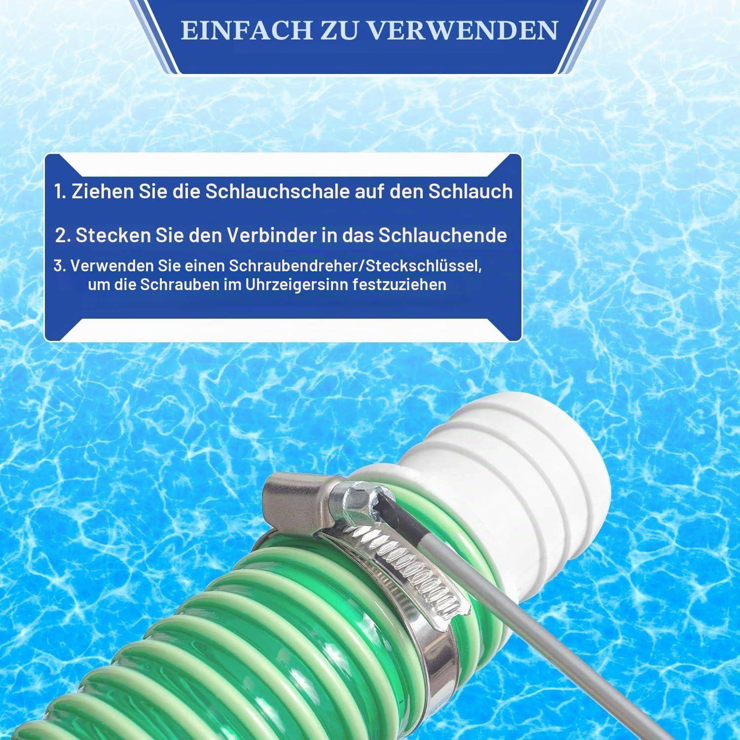4x Schlauchverbinder 32mm mit 8x Schlauchschellen Edelstahl