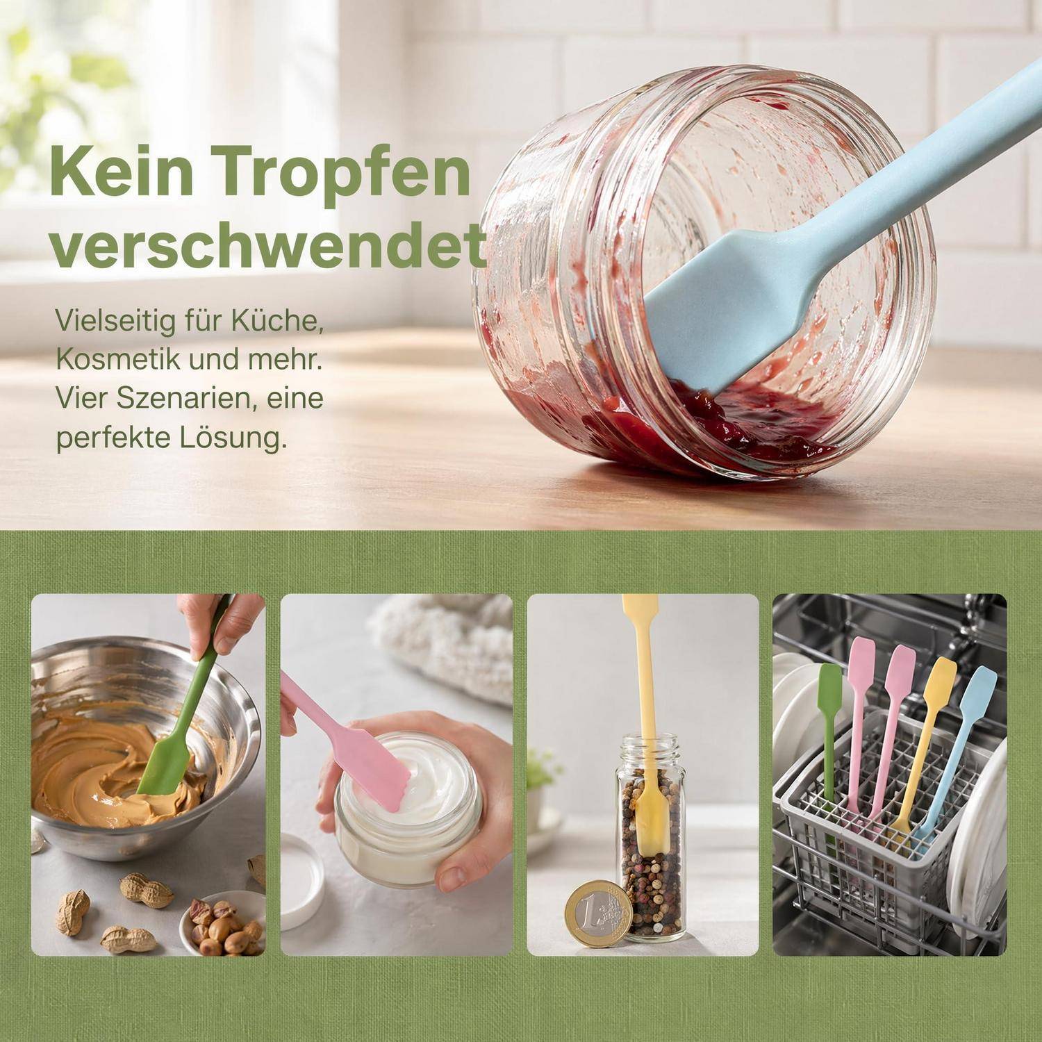 4er Set Mini Silikonspatel Doppelkopf 26cm lebensmittelecht spülmaschinengeeignet
