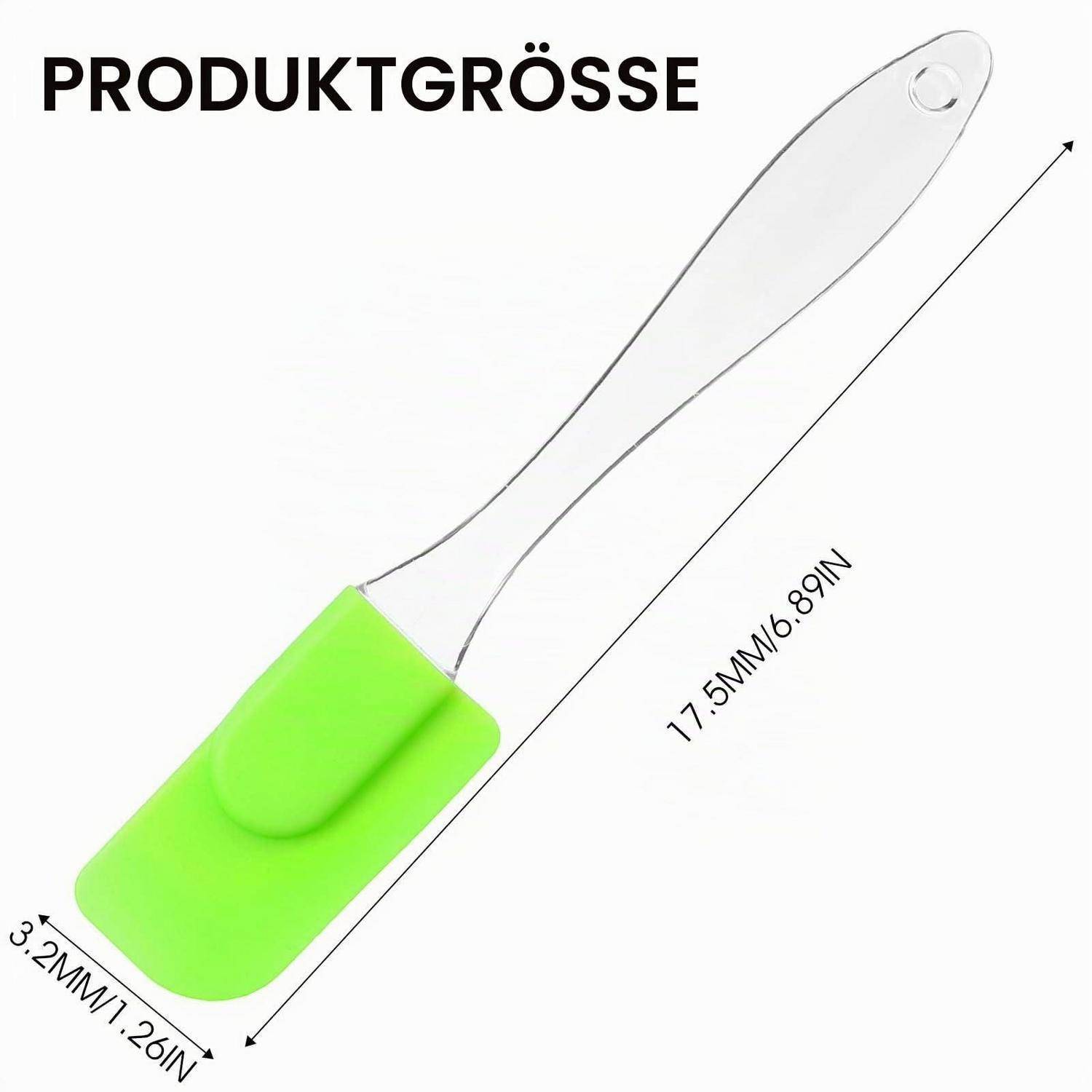 Produktgrößendiagramm eines Silikonspachtels, gekennzeichnet mit 'PRODUKTGRÖSSE', zeigt 17,5 cm Länge und 3,2 cm Breite.