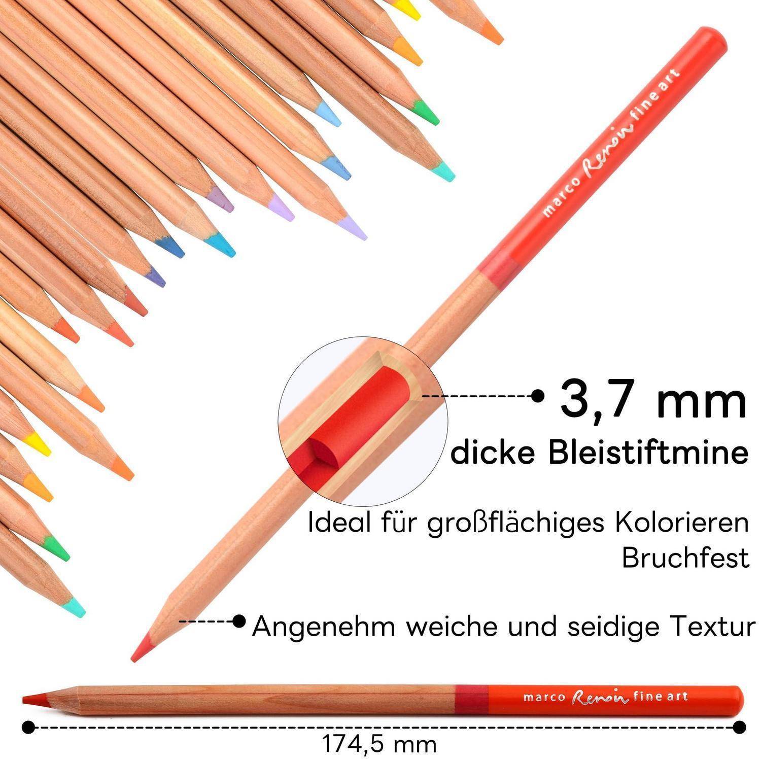 Marco Renoir Aquarellstifte 48 Farben mit Pinsel in Metalldose