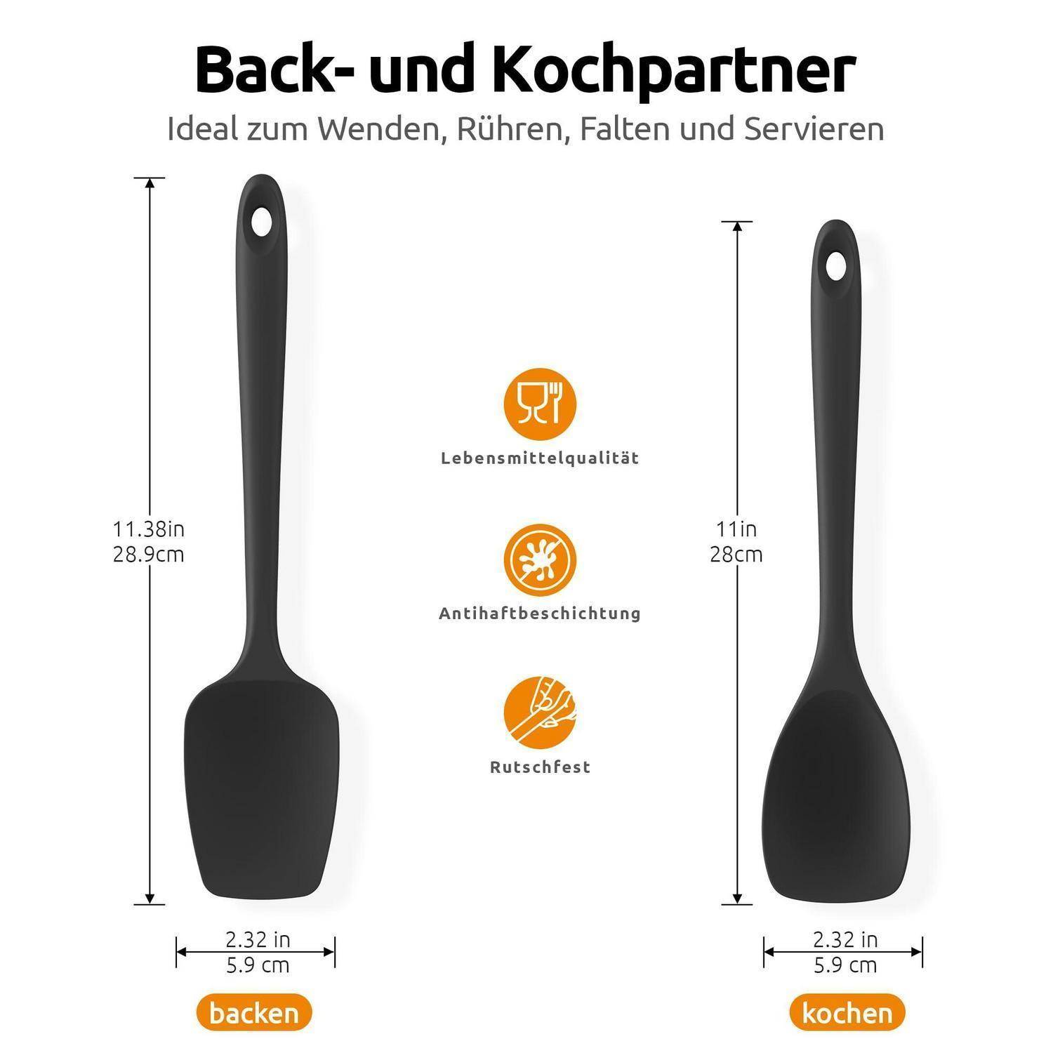 Silikon Löffel 2 Stück 315℃ hitzebeständig Schwarz