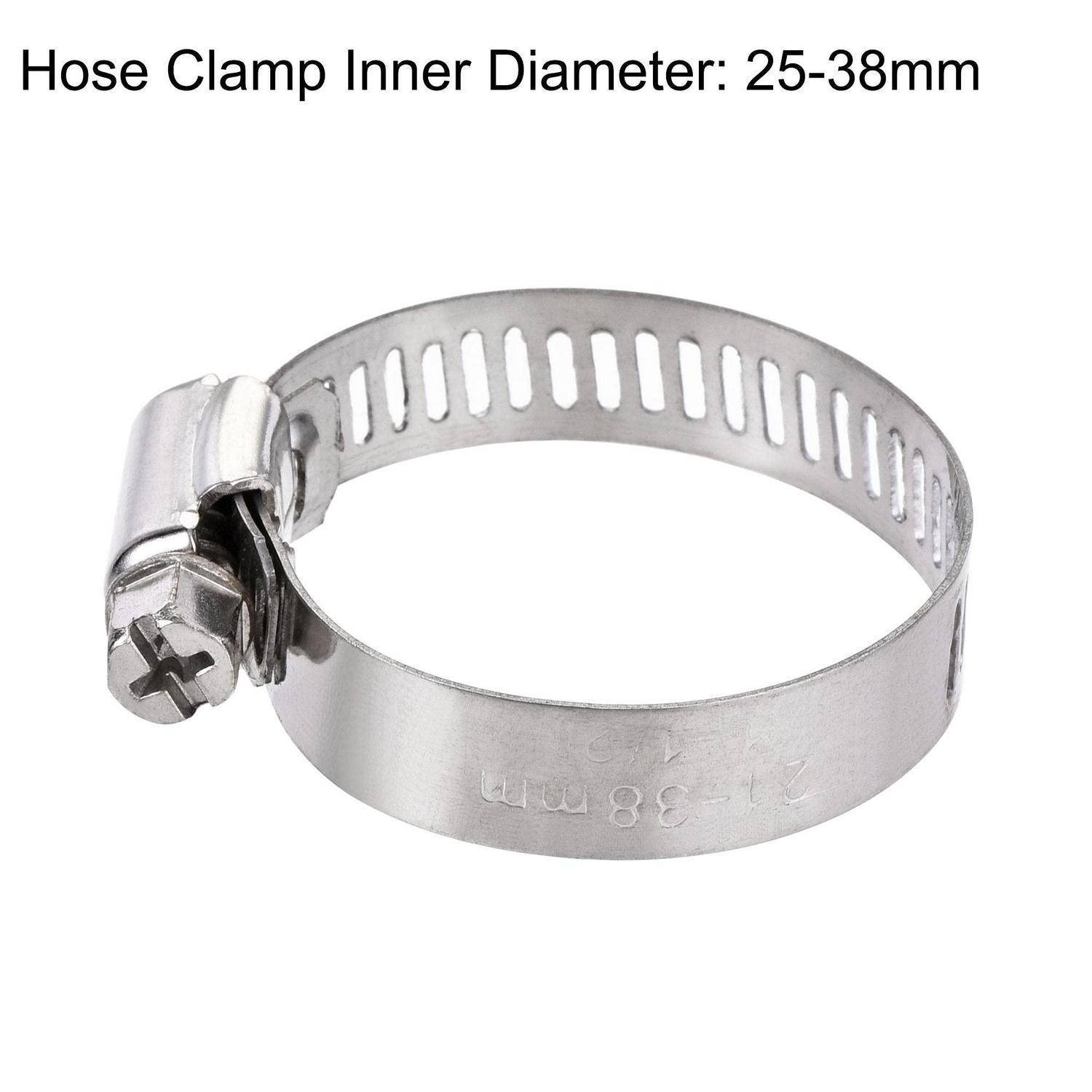 Metallschlauchschelle mit Schraubverschluss, gekennzeichnet mit „Schlauchschelle Innendurchmesser: 25-38mm