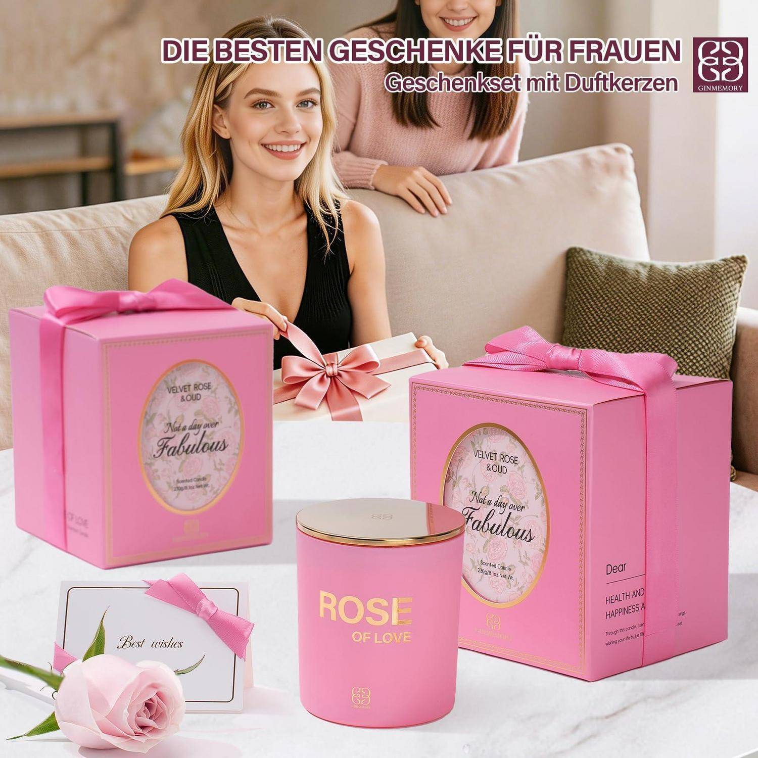 Duftkerze Rose &amp; Oud 230g Sojawachs mit Botschaft