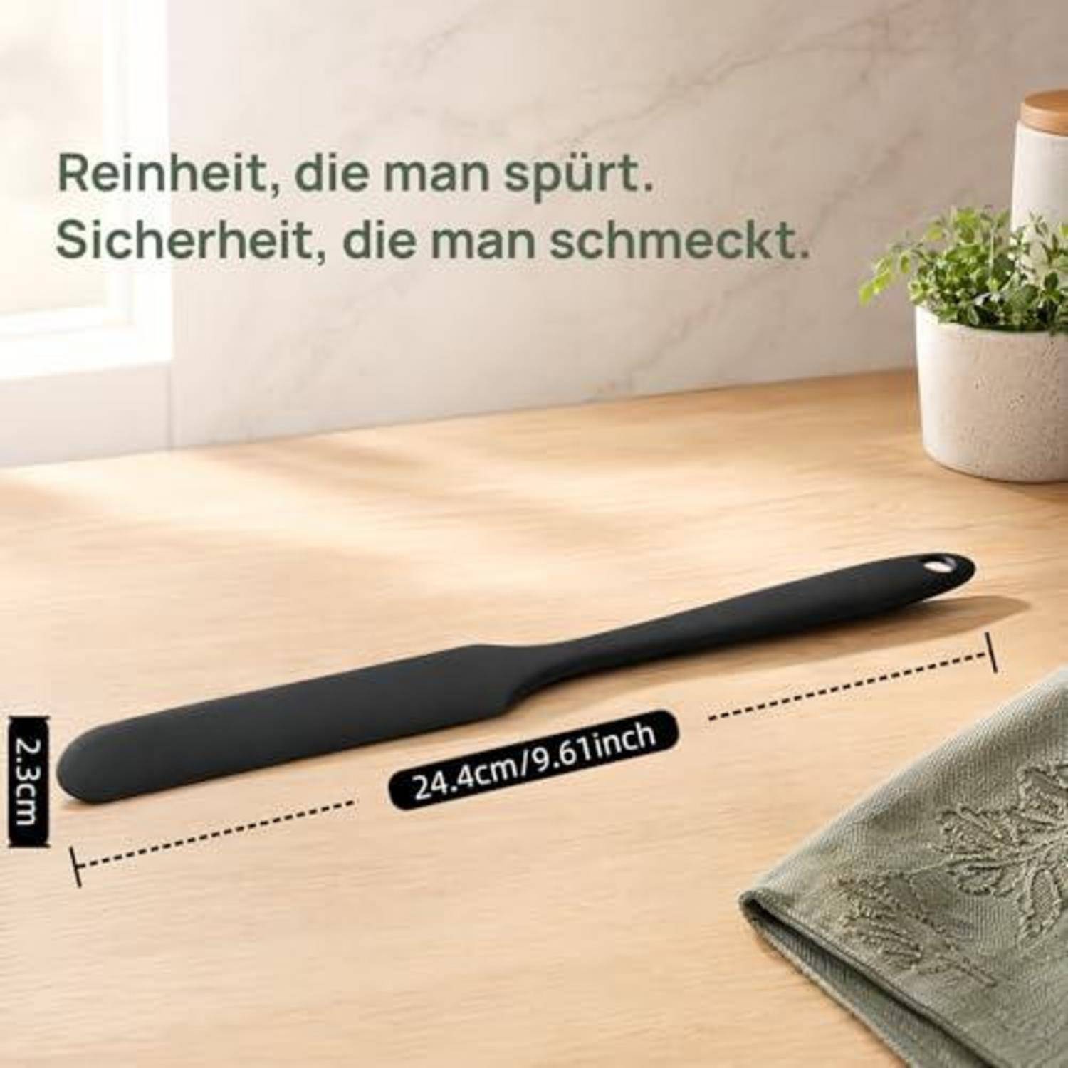 Teigschaber Silikon schmal, hitzebeständig, 230°C, schwarz
