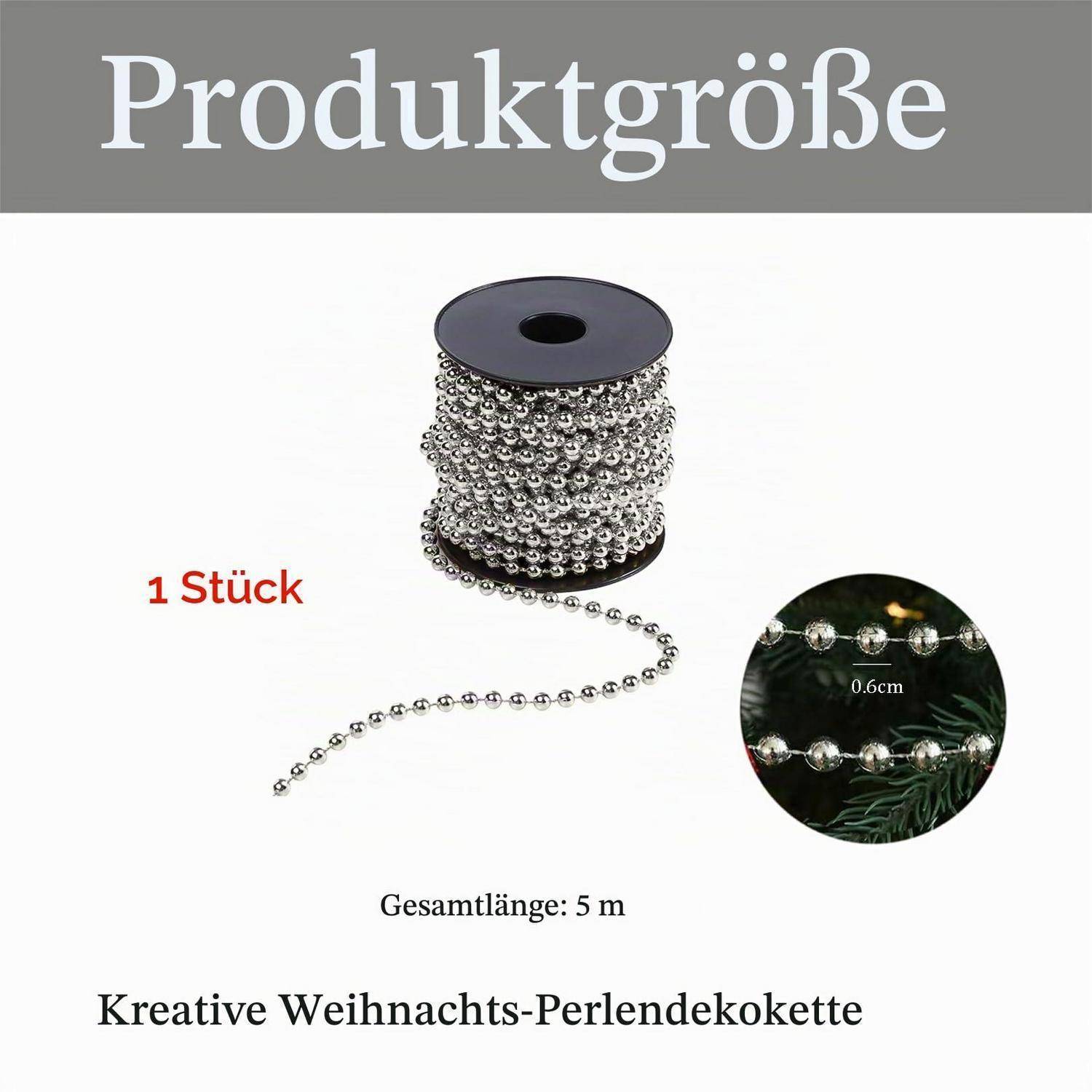 Spule mit silberner Weihnachtsperlengirlande mit der Bezeichnung „1 Stück