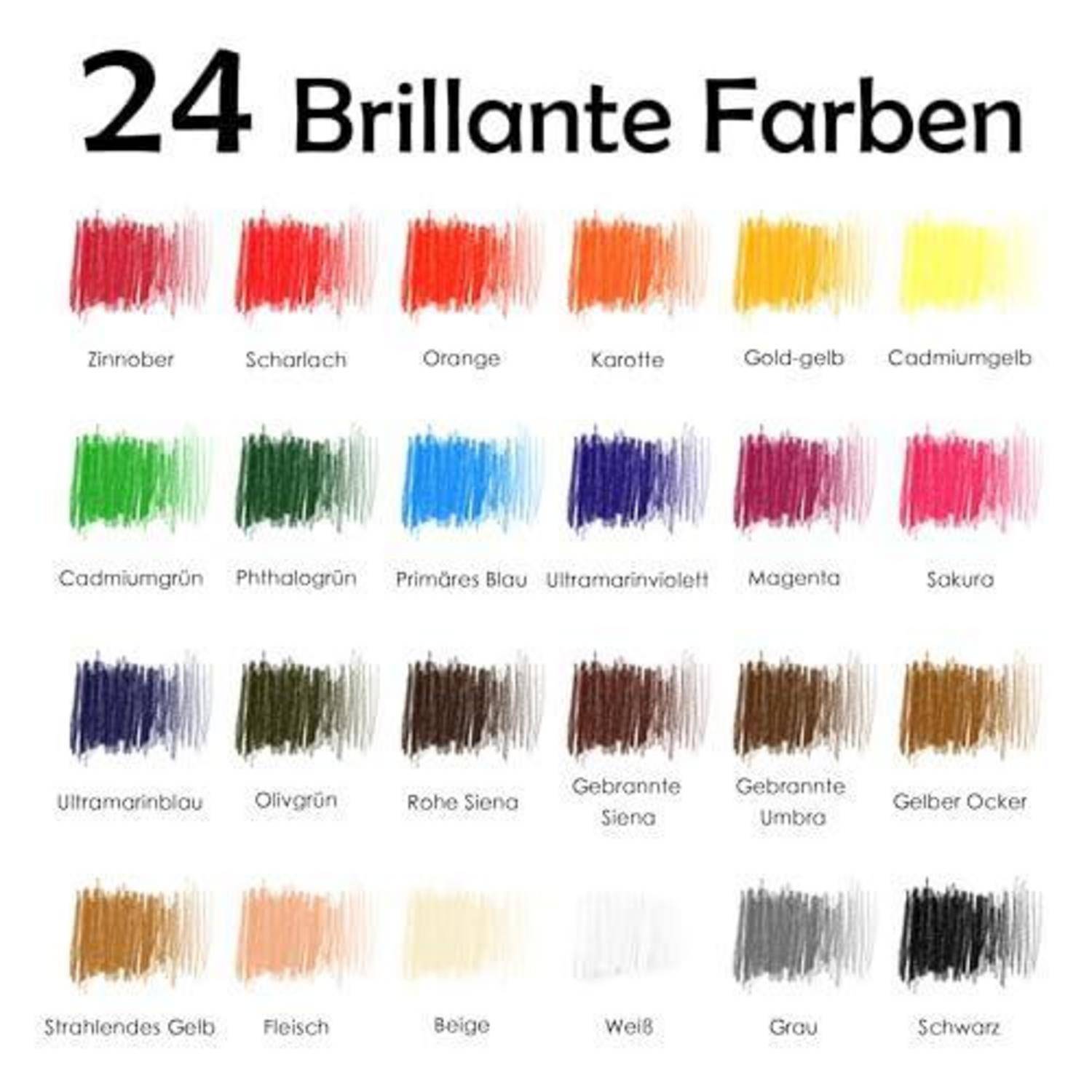 KALOUR PDAS 24 Farbkohlestifte Zeichenset Premium-Qualität
