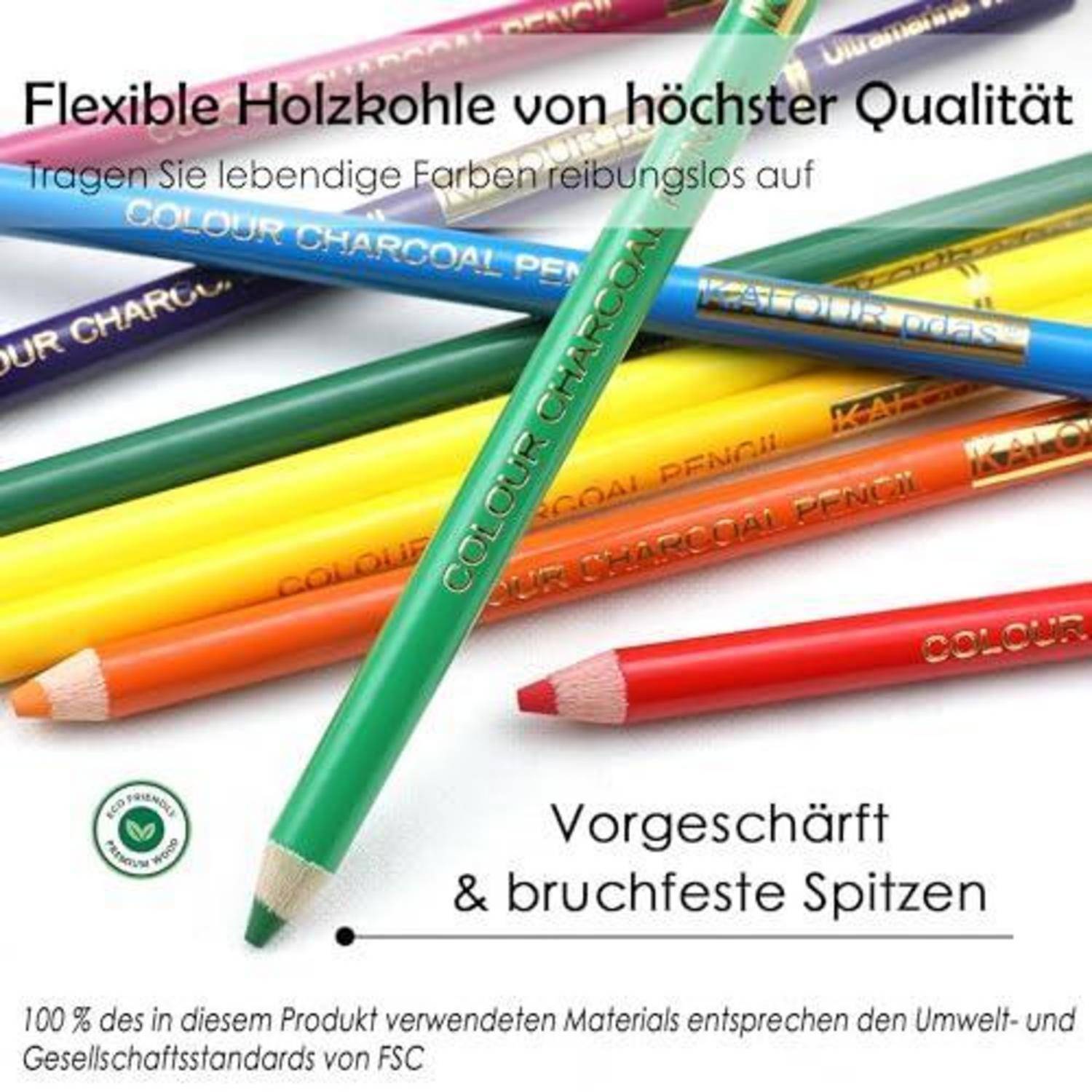 KALOUR PDAS 24 Farbkohlestifte Zeichenset Premium-Qualität