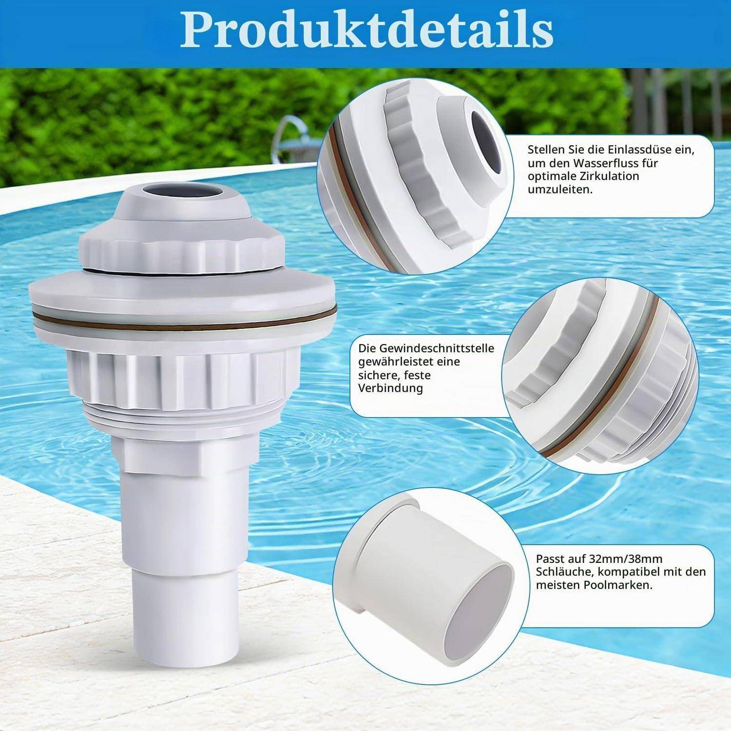 Pool Einlaufdüse verstellbar 32mm/38mm ABS Stahlwandpool Rücklaufdüse