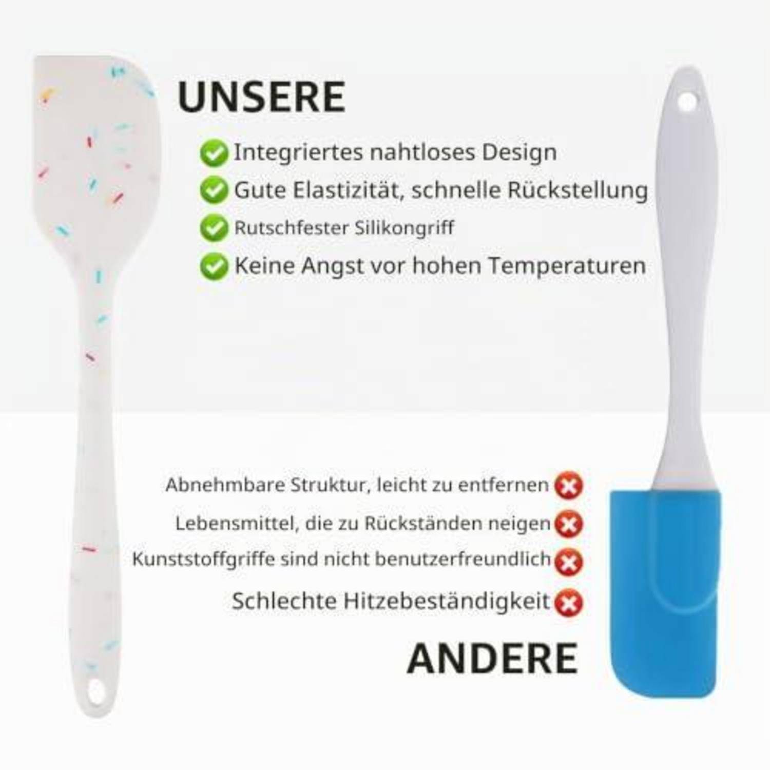 Vergleichsgrafik von Spachteln: „UNSERE