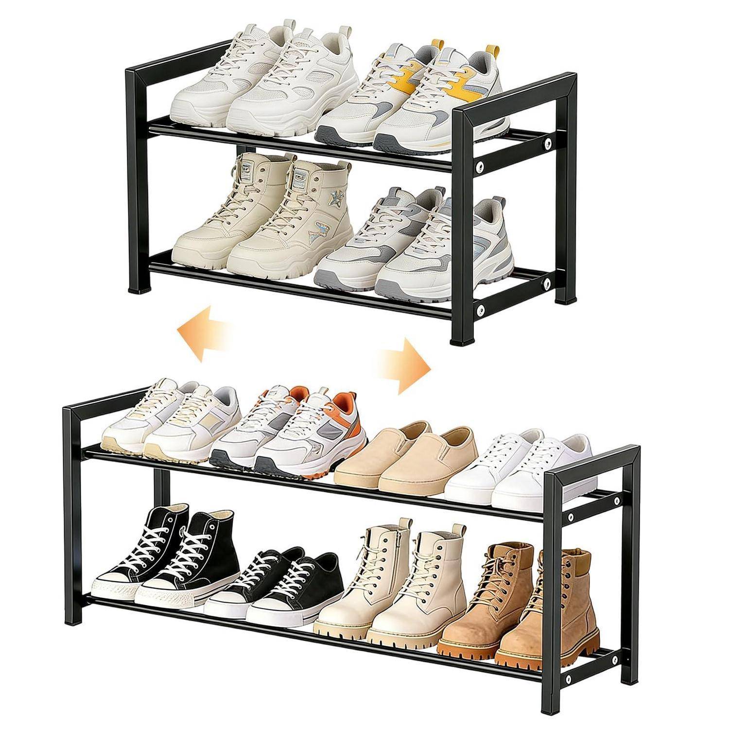Schuhregal ausziehbar 2 Ebenen Metall 45-80 cm Schwarz
