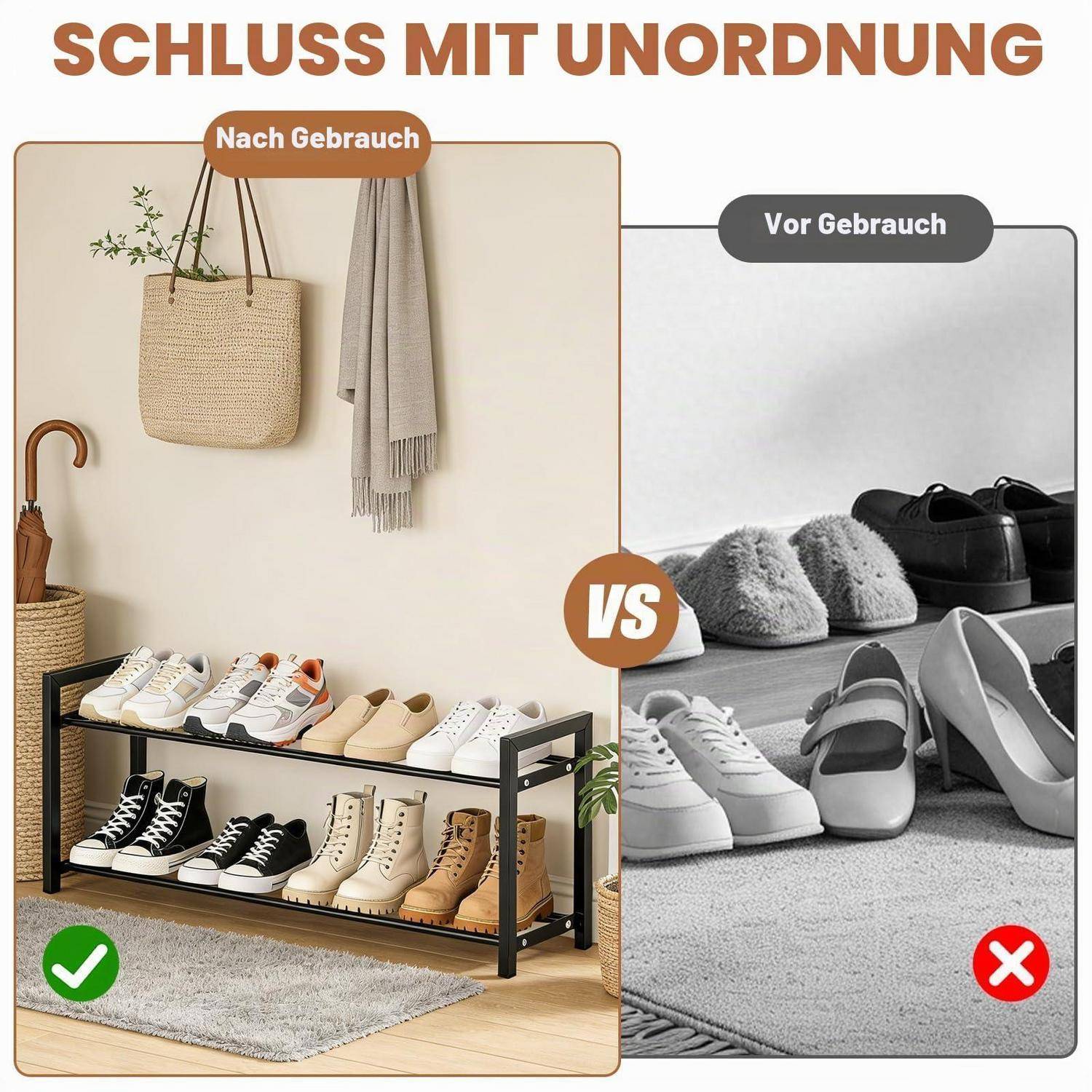 Schuhregal ausziehbar 2 Ebenen Metall 45-80 cm Schwarz