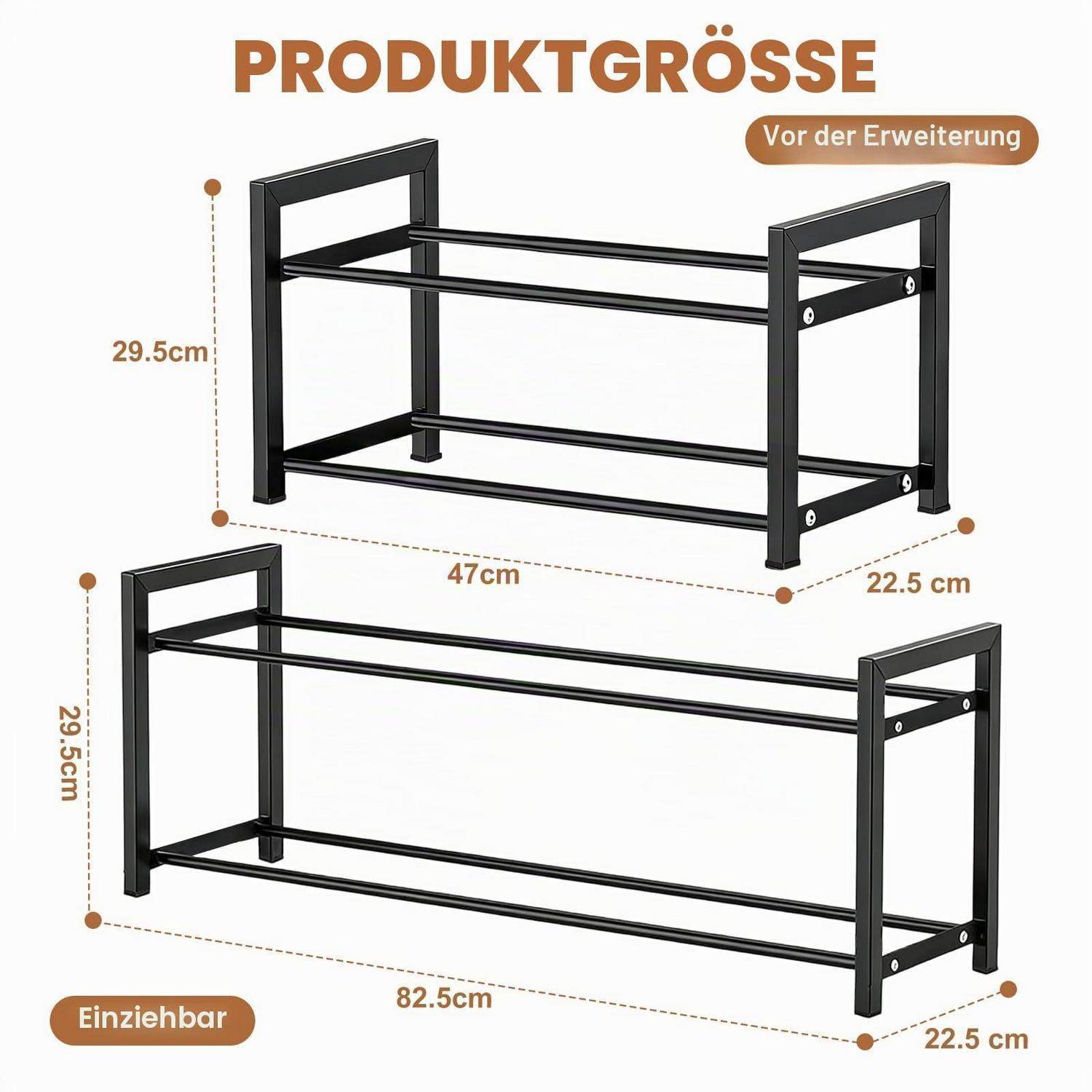 Schuhregal ausziehbar 2 Ebenen Metall 45-80 cm Schwarz