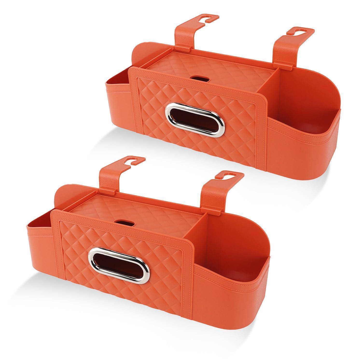 Autositz Rückenlehne Organizer mit Getränkehalter und Tissue Box Orange 2 Stück