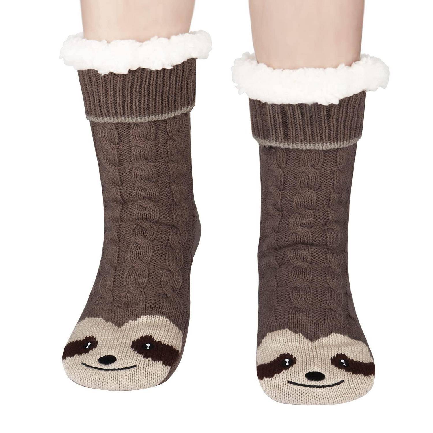 Jeasona Haussocken Damen Winter Antirutsch Braun 35/38 EU