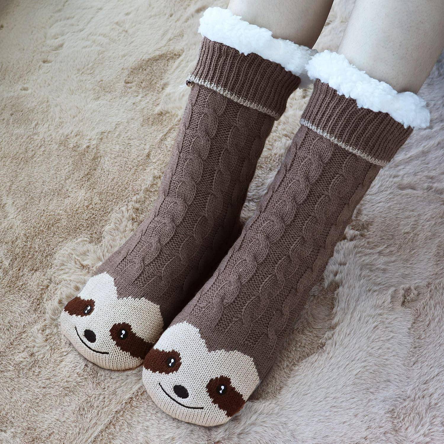 Jeasona Haussocken Damen Winter Antirutsch Braun 35/38 EU
