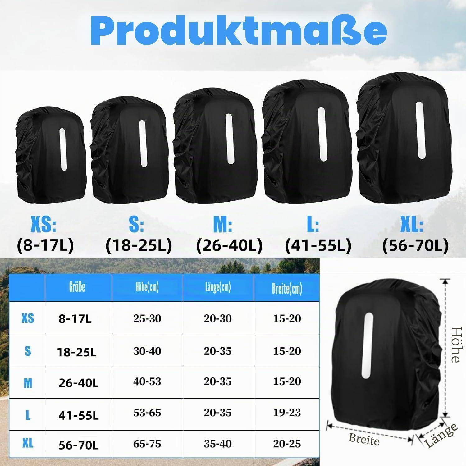 2 Stück Rucksack Regenschutz M (26-40L) Schwarz mit Reflektor